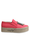 Twinset Pink Canvas Crystal Embellished Slip On Shoes Twinset