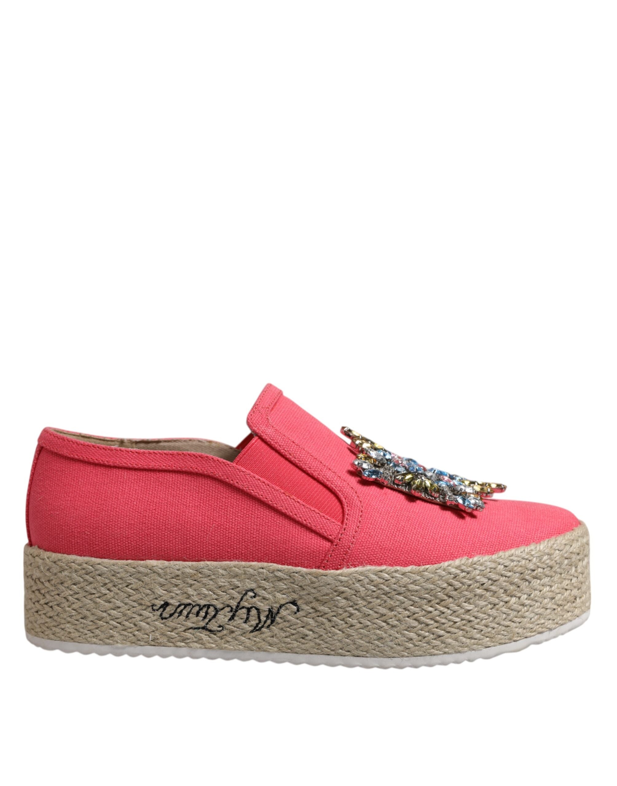 Twinset Pink Canvas Crystal Embellished Slip On Shoes Twinset