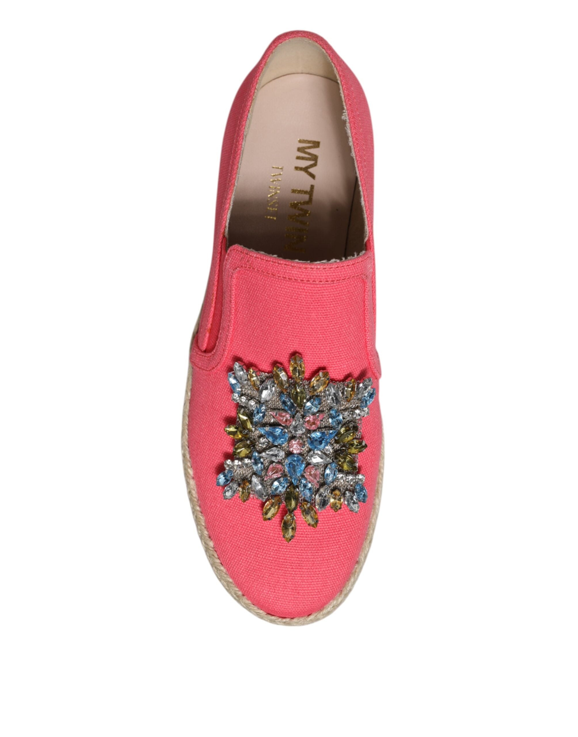 Twinset Pink Canvas Crystal Embellished Slip On Shoes Twinset
