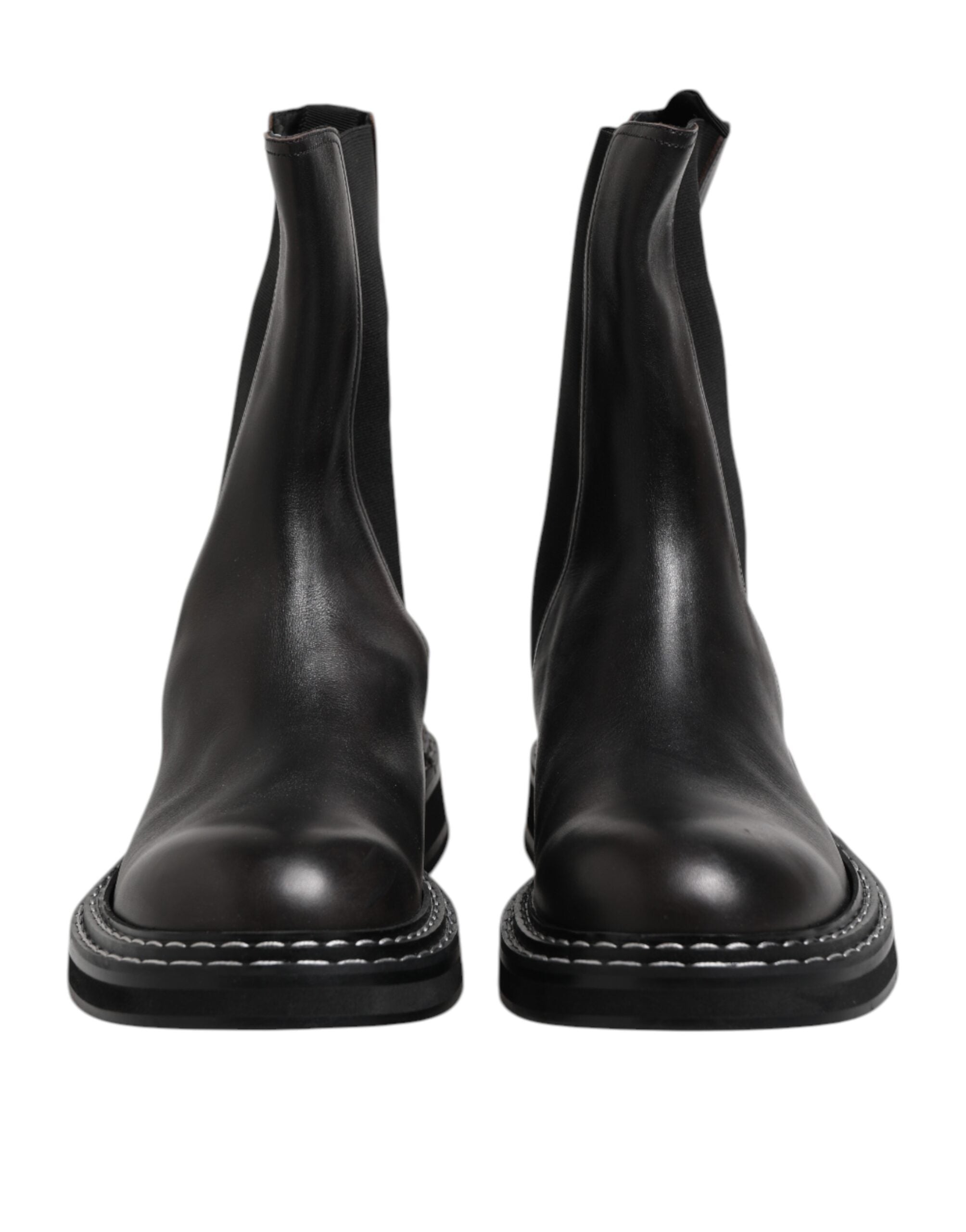 Dolce & Gabbana Black Leather Mid Calf Boots Flats Shoes Dolce & Gabbana