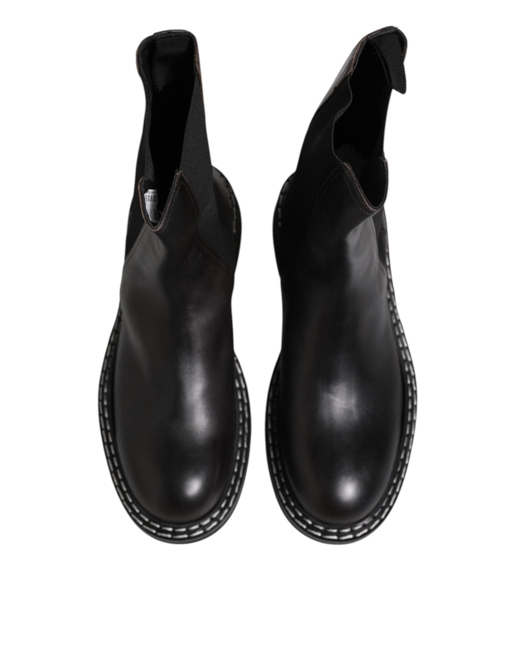 Dolce & Gabbana Black Leather Mid Calf Boots Flats Shoes Dolce & Gabbana