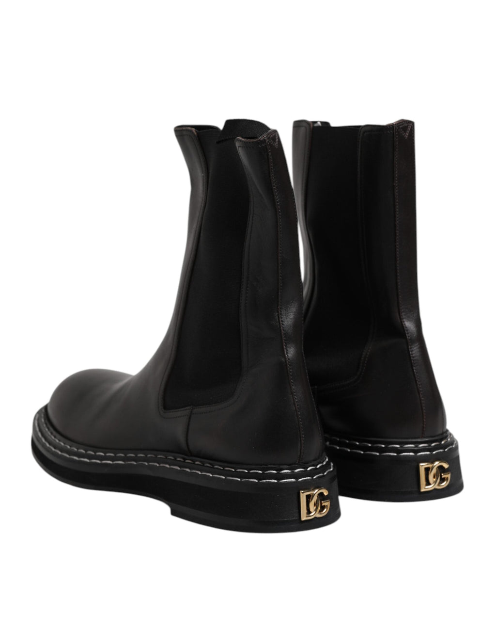 Dolce & Gabbana Black Leather Mid Calf Boots Flats Shoes Dolce & Gabbana
