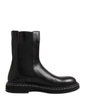 Dolce & Gabbana Black Leather Mid Calf Boots Flats Shoes Dolce & Gabbana