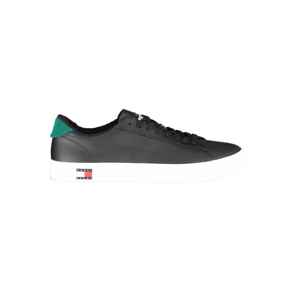 Tommy Hilfiger Black Leather Men Sneaker Tommy Hilfiger