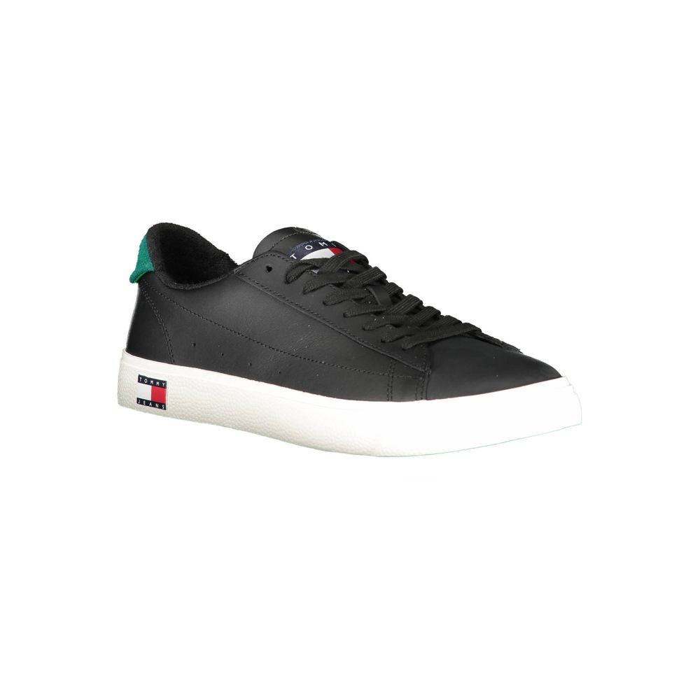 Tommy Hilfiger Black Leather Men Sneaker Tommy Hilfiger