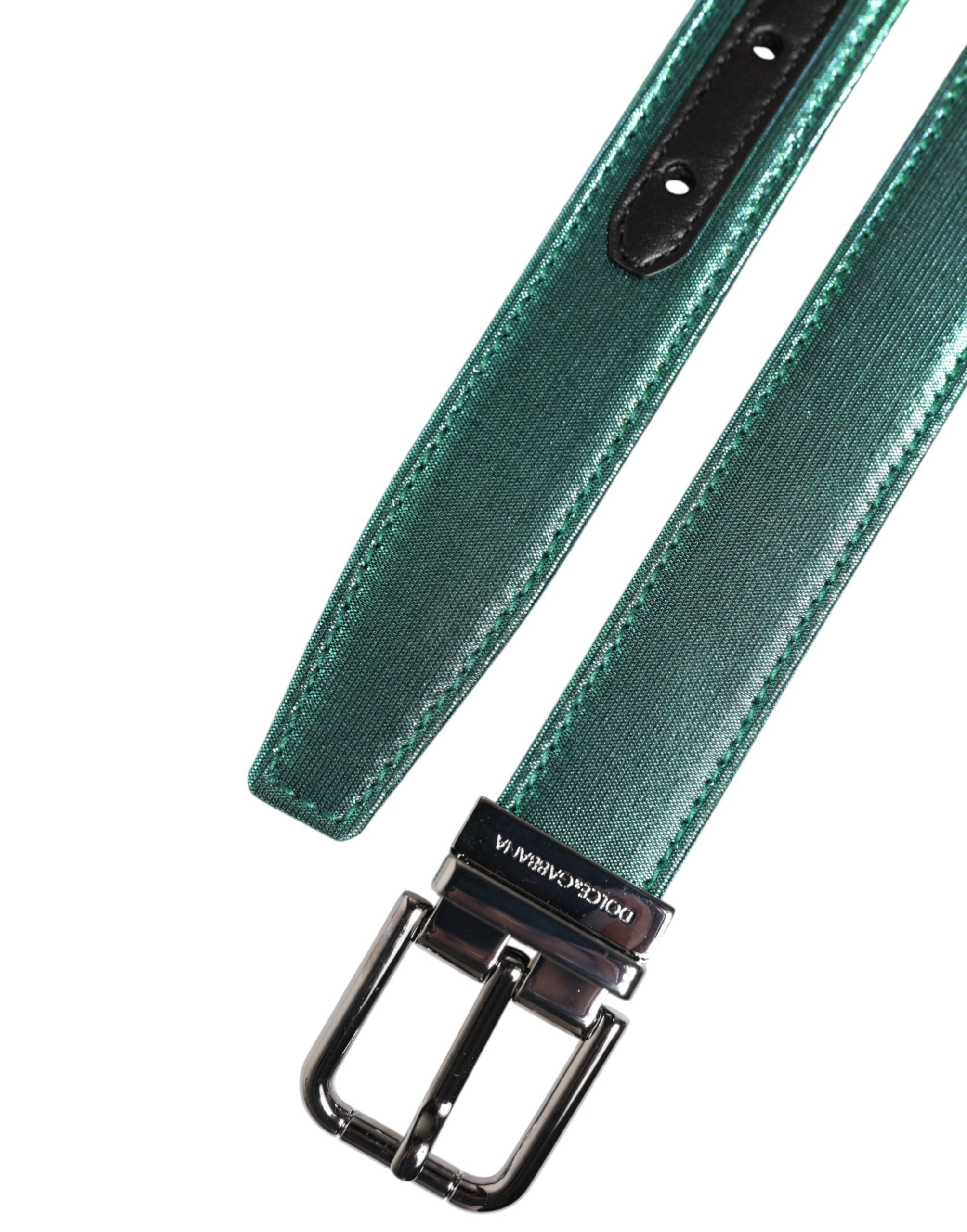 Dolce & Gabbana Green Black Polyester Metal Buckle Belt Dolce & Gabbana