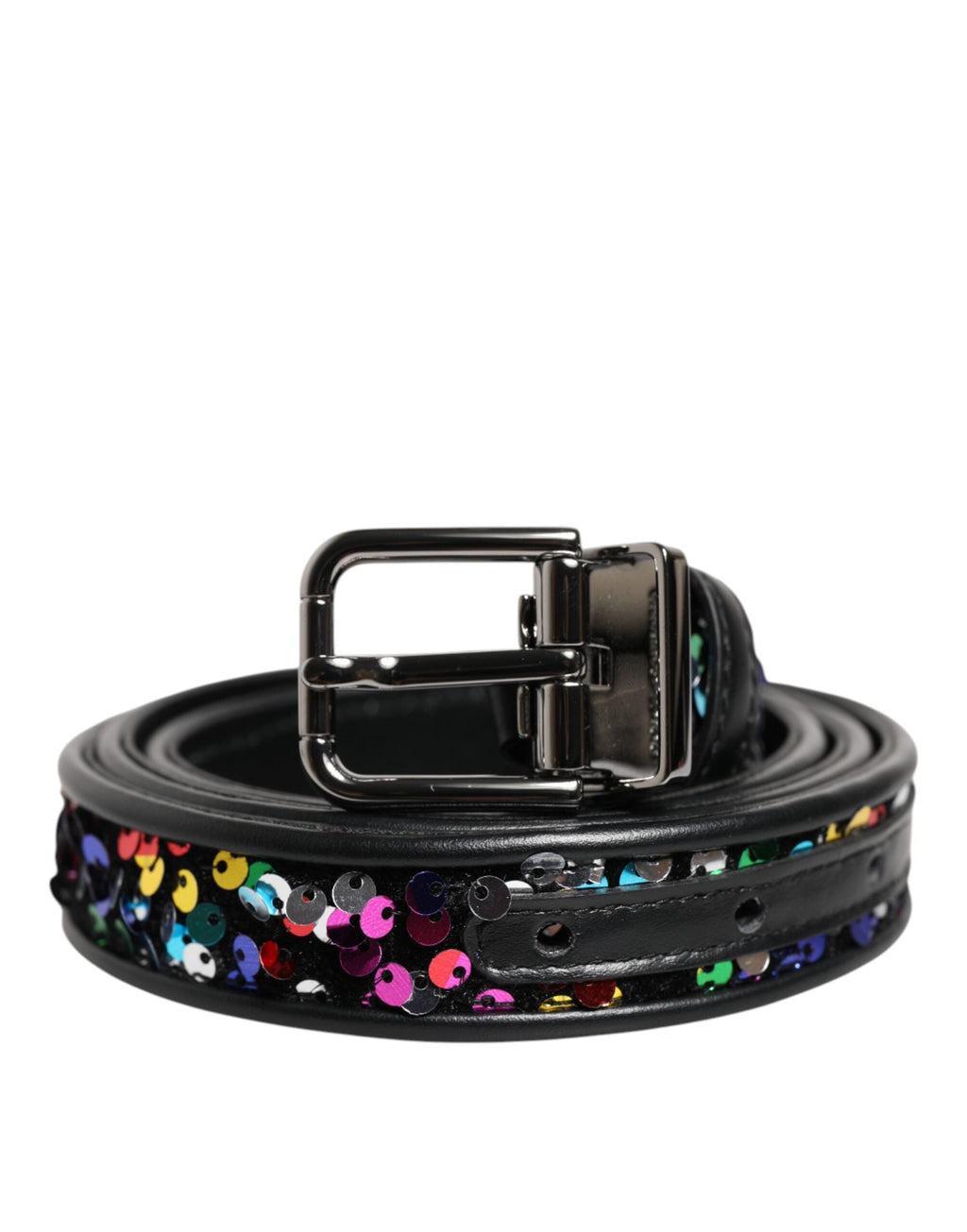 Dolce & Gabbana Black Sequin Embellished Metal Buckle Belt Dolce & Gabbana