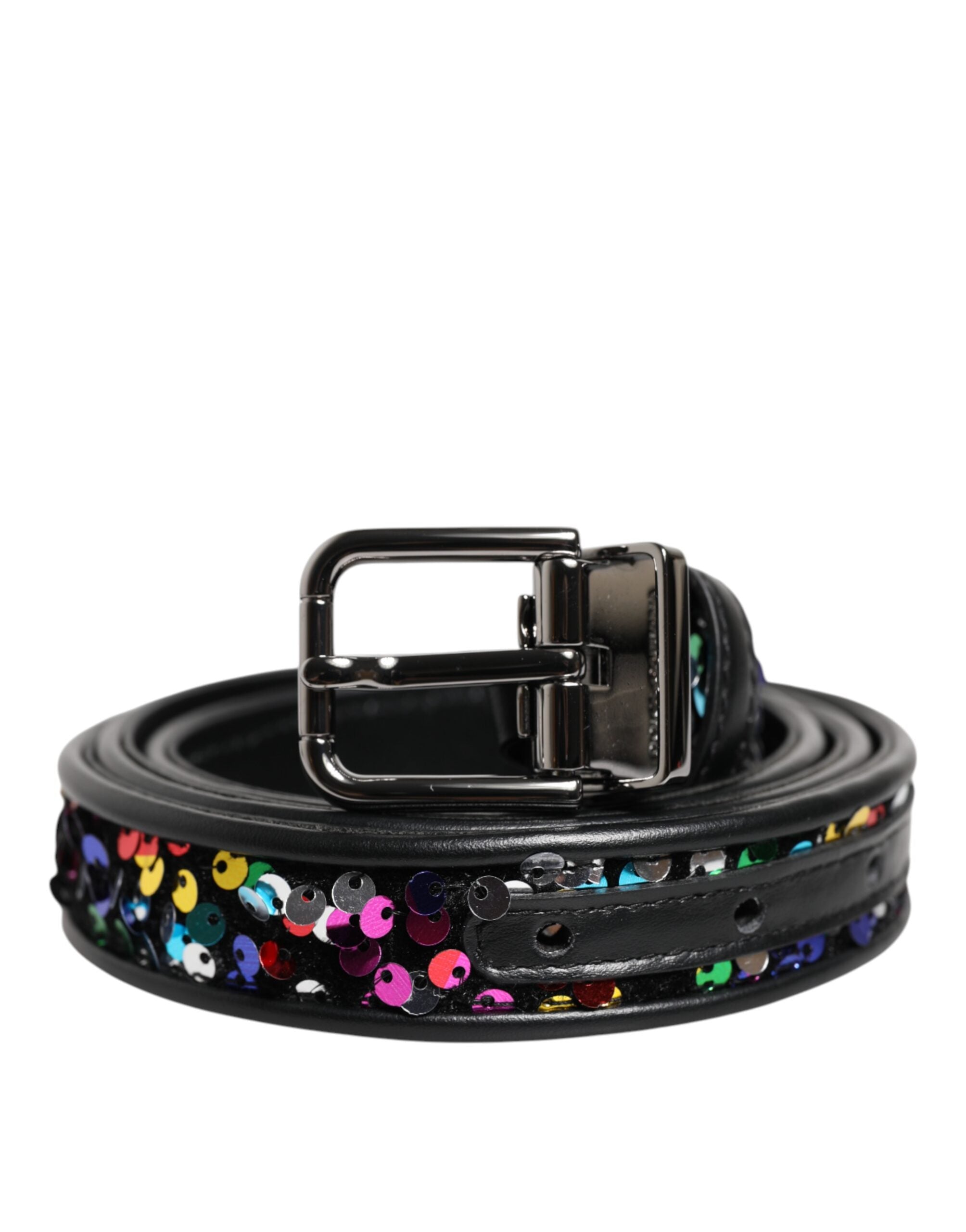 Dolce & Gabbana Black Sequin Embellished Metal Buckle Belt Dolce & Gabbana