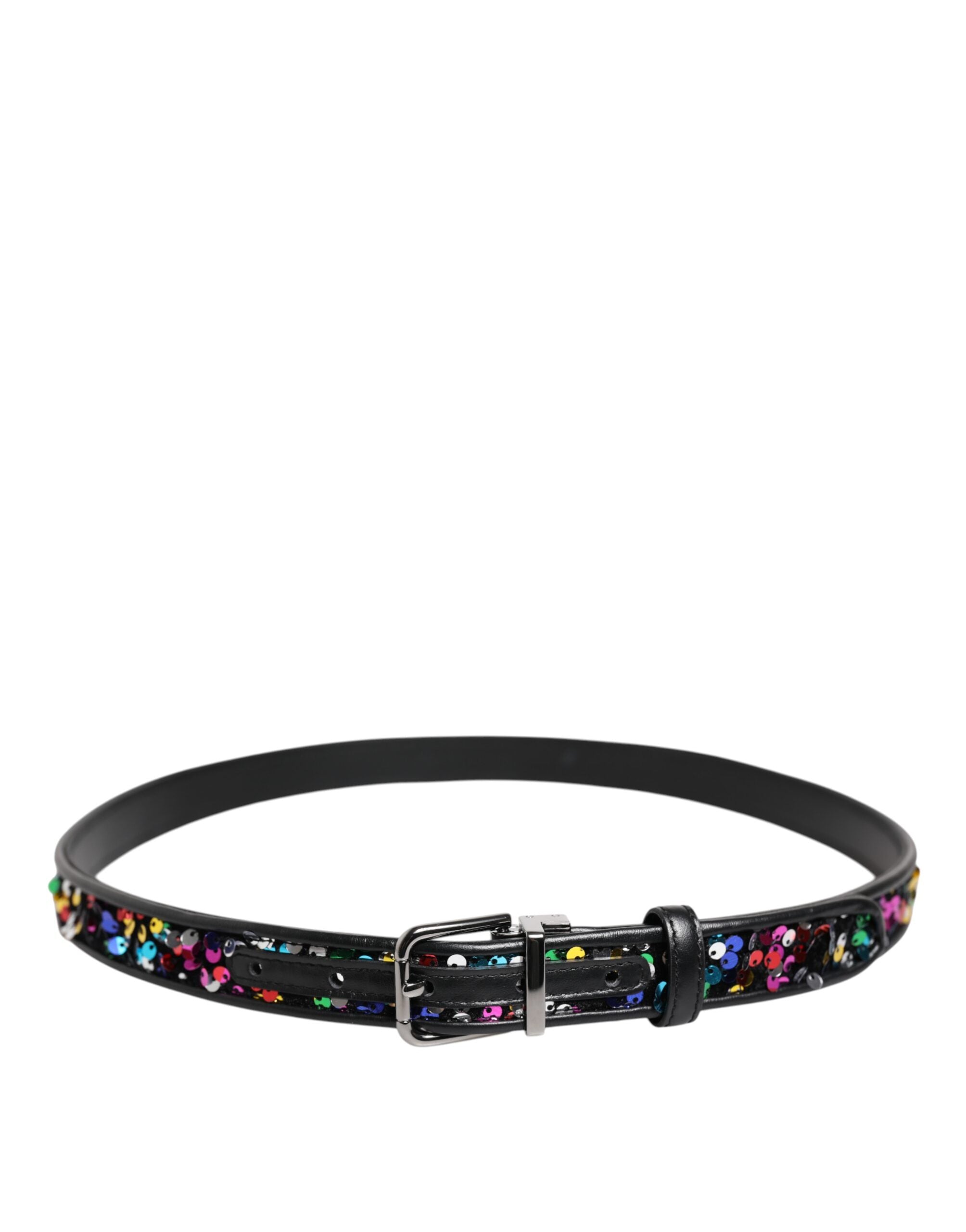Dolce & Gabbana Black Sequin Embellished Metal Buckle Belt Dolce & Gabbana