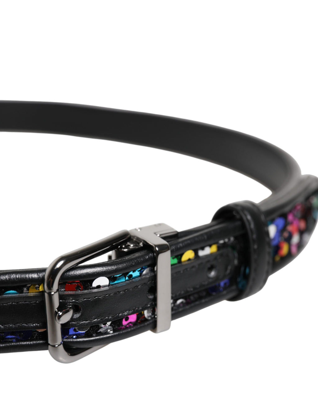 Dolce & Gabbana Black Sequin Embellished Metal Buckle Belt Dolce & Gabbana