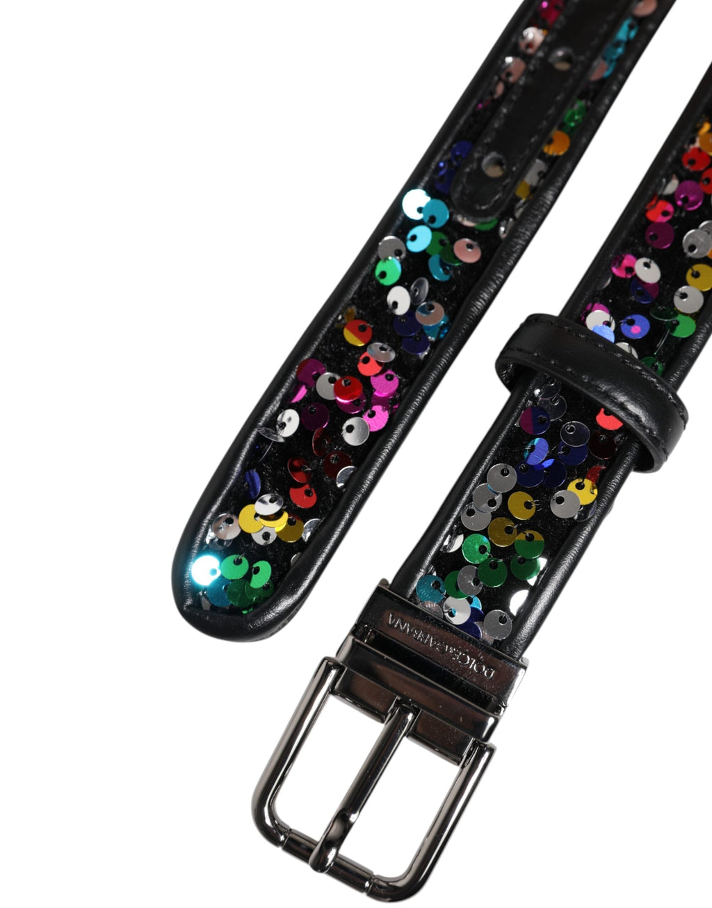 Dolce & Gabbana Black Sequin Embellished Metal Buckle Belt Dolce & Gabbana
