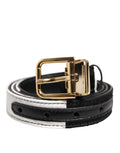 Dolce & Gabbana Black White Patchwork Gold Metal Buckle Belt Dolce & Gabbana