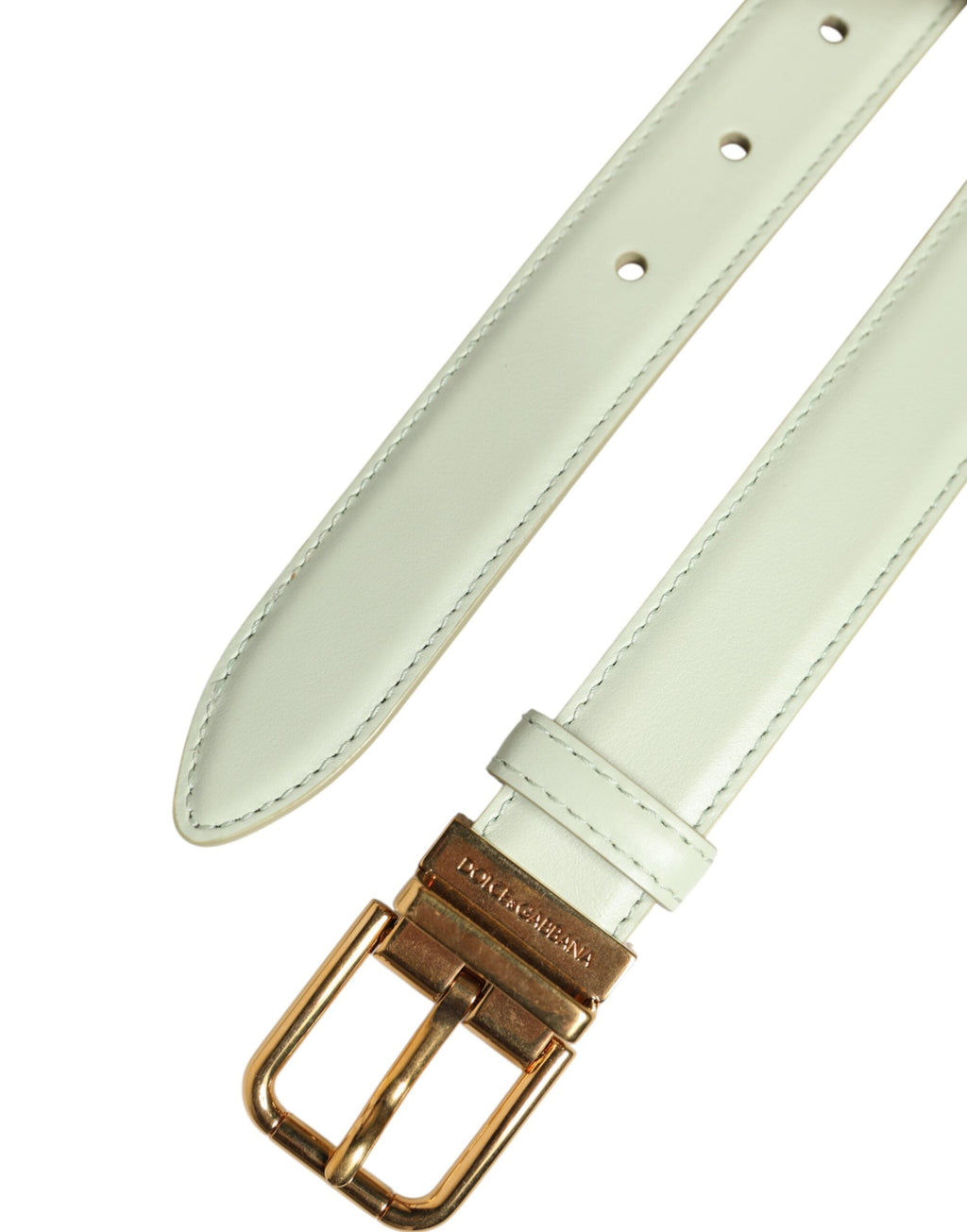 Dolce & Gabbana Light Green Leather Gold Metal Buckle Belt Dolce & Gabbana