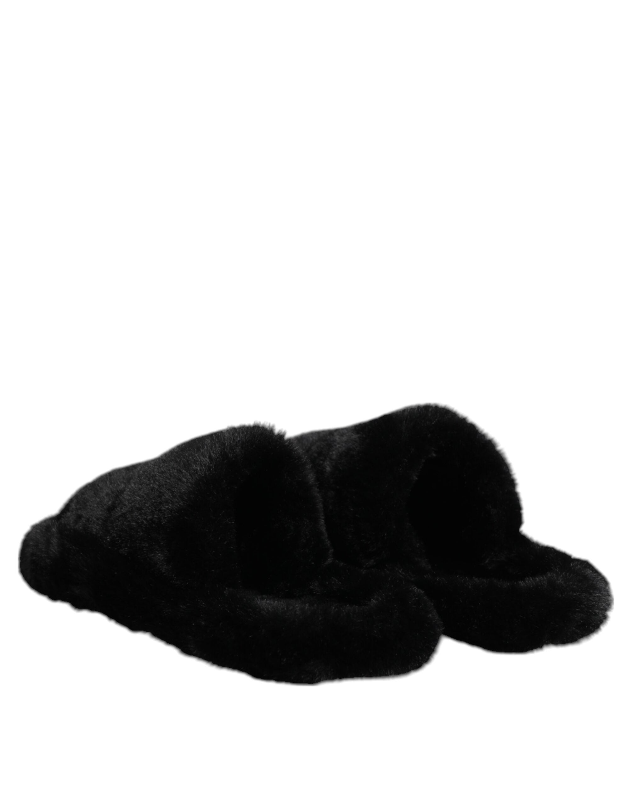 Dolce & Gabbana Black Polyester Velvet Slides Slipper Shoes Dolce & Gabbana