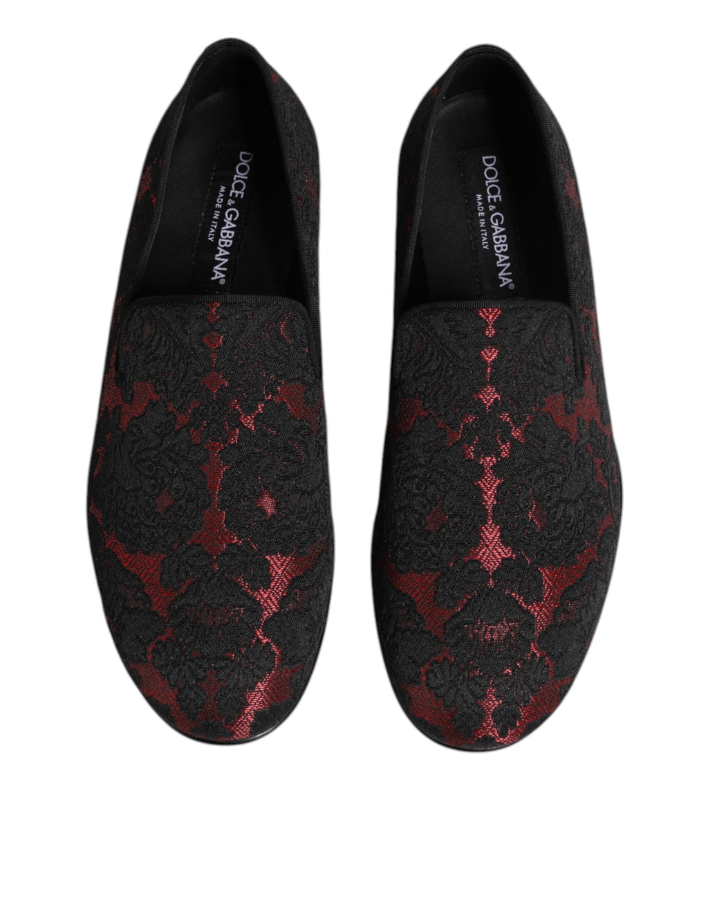 Dolce & Gabbana Red Black Jacquard Slip On Men Loafers Shoes Dolce & Gabbana