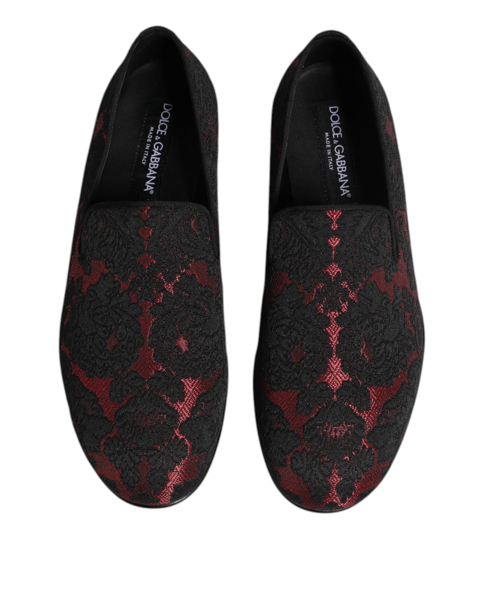 Dolce & Gabbana Red Black Jacquard Slip On Men Loafers Shoes Dolce & Gabbana