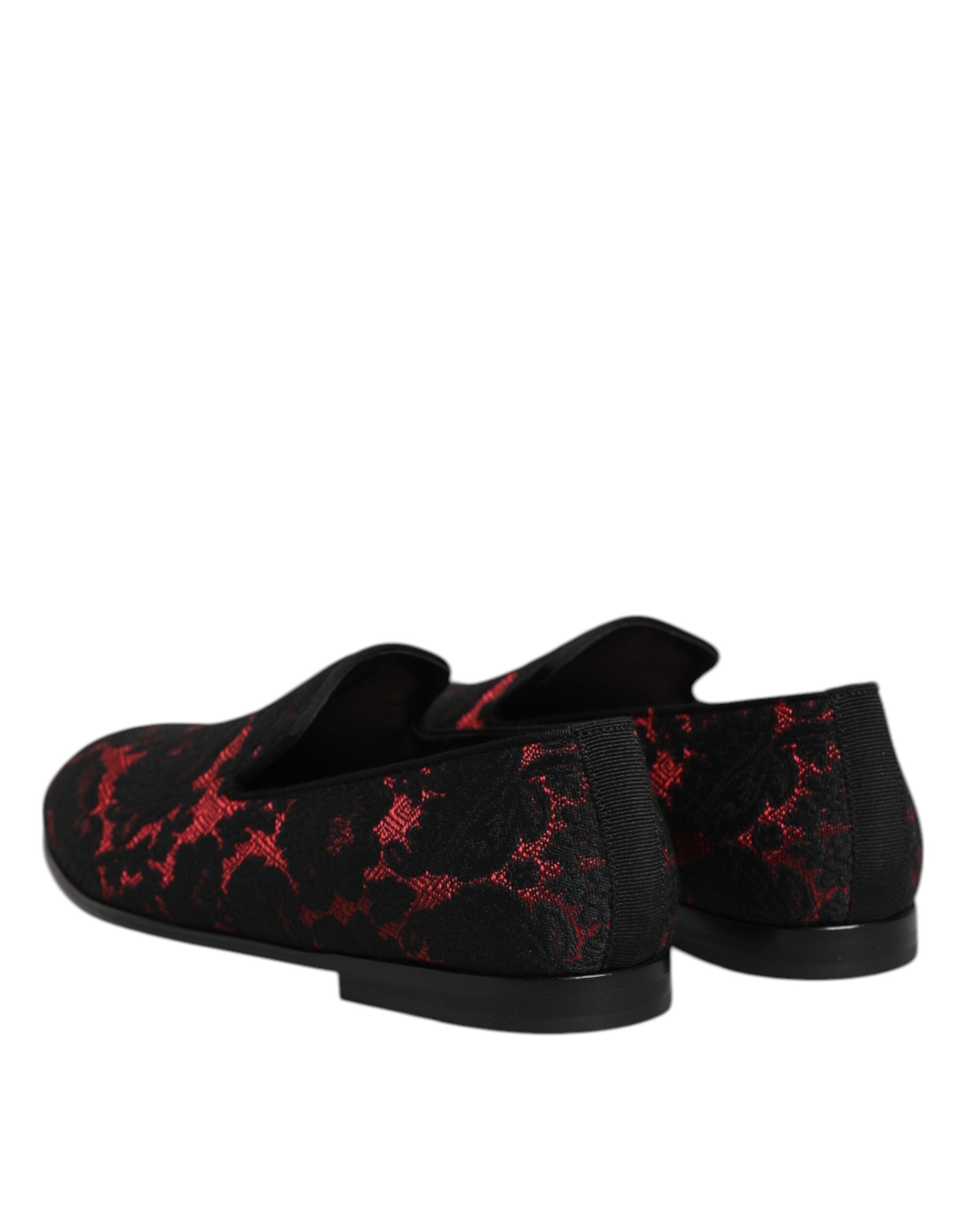 Dolce & Gabbana Red Black Jacquard Slip On Men Loafers Shoes Dolce & Gabbana