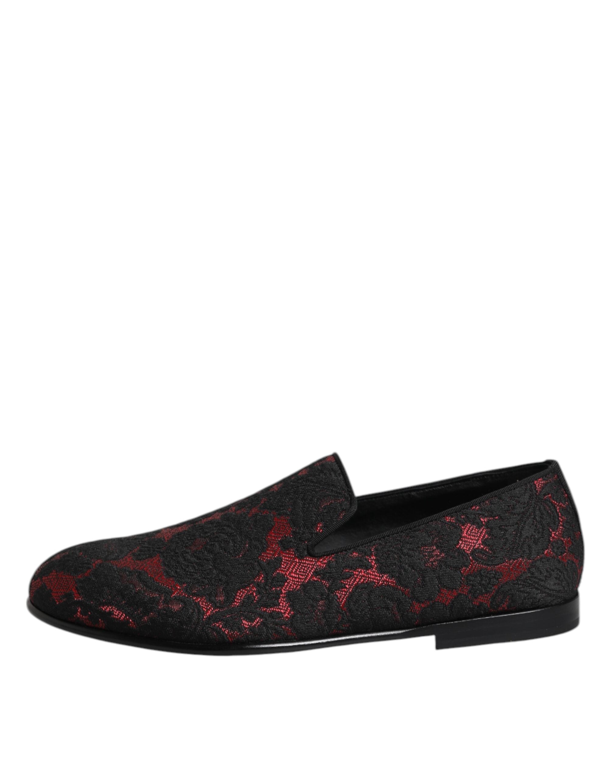 Dolce & Gabbana Red Black Jacquard Slip On Men Loafers Shoes Dolce & Gabbana
