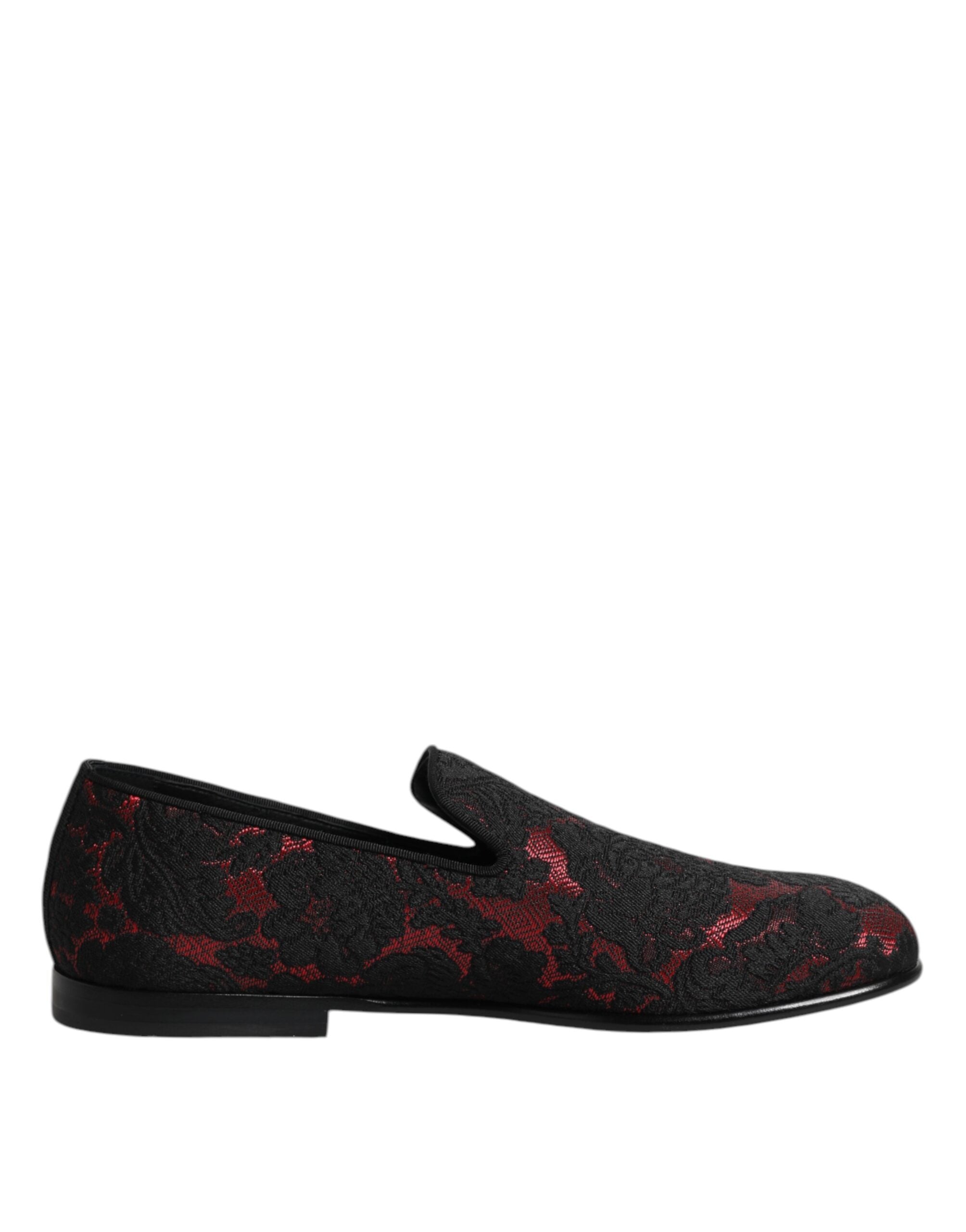 Dolce & Gabbana Red Black Jacquard Slip On Men Loafers Shoes Dolce & Gabbana