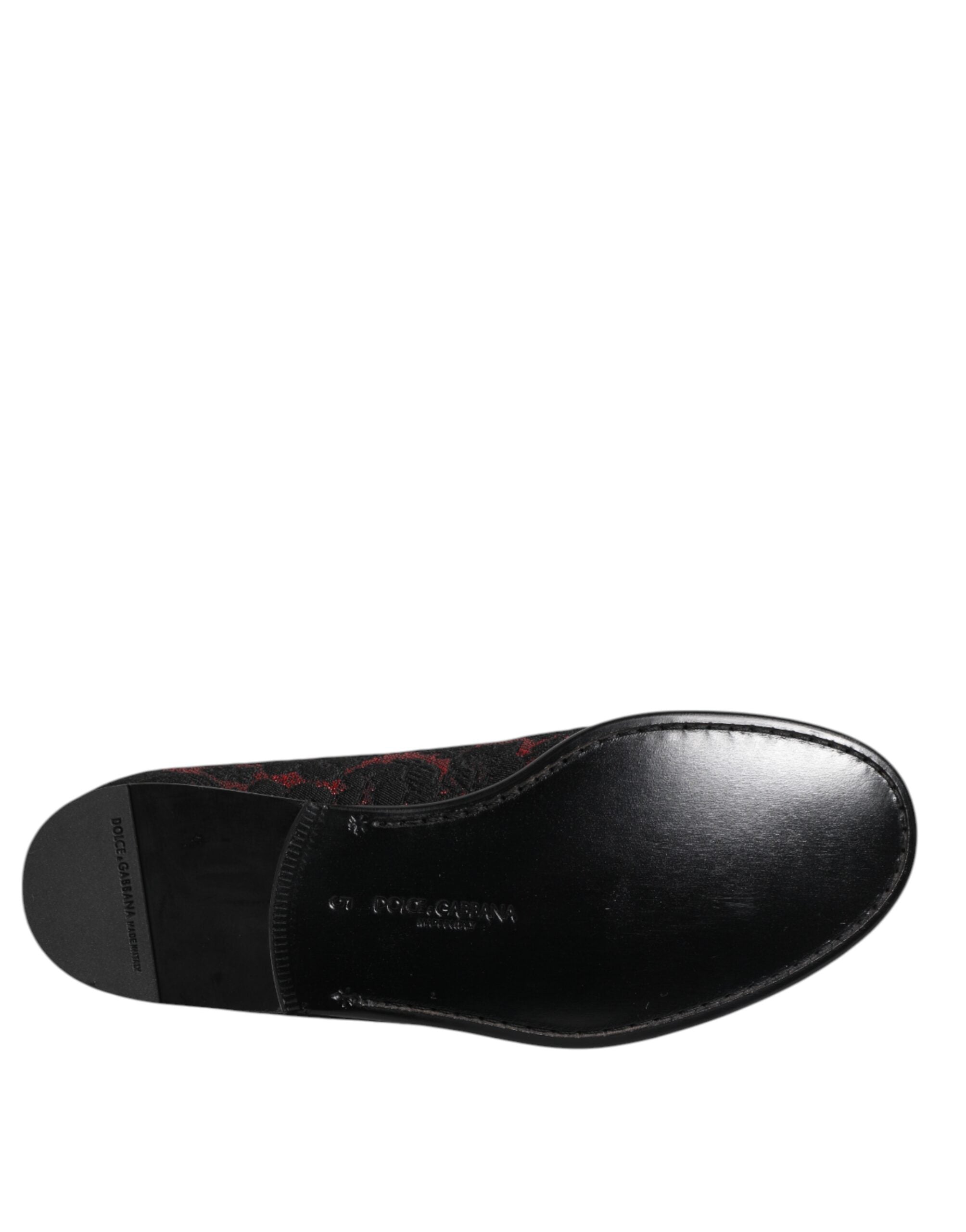 Dolce & Gabbana Red Black Jacquard Slip On Men Loafers Shoes Dolce & Gabbana
