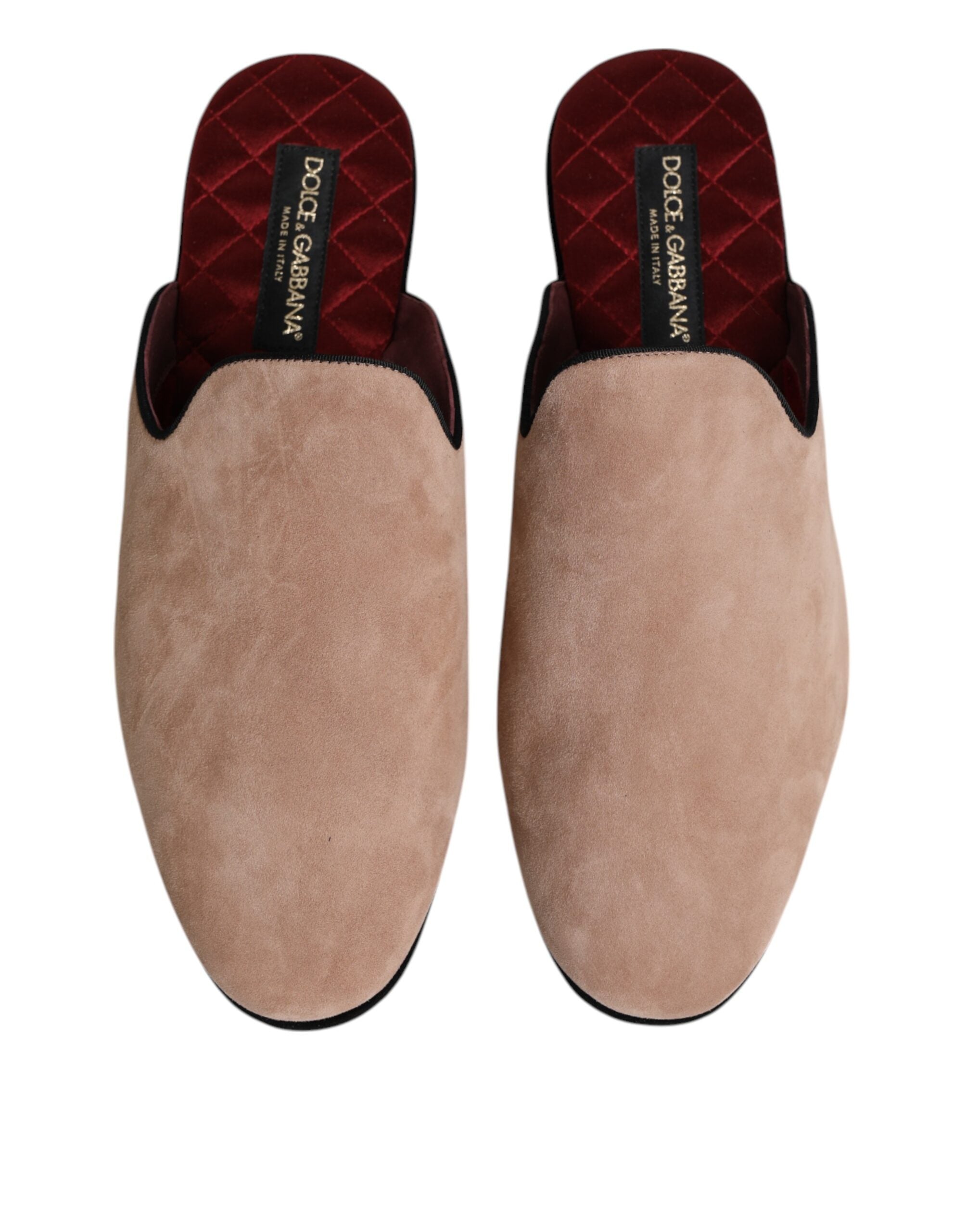 Dolce & Gabbana Beige Capra Suede Slides Flat Slipper Shoes Dolce & Gabbana