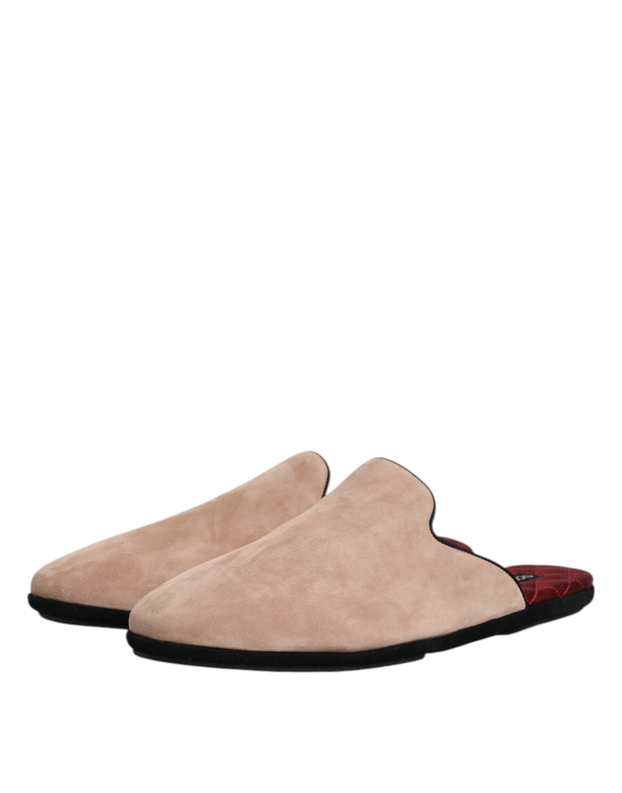 Dolce & Gabbana Beige Capra Suede Slides Flat Slipper Shoes Dolce & Gabbana