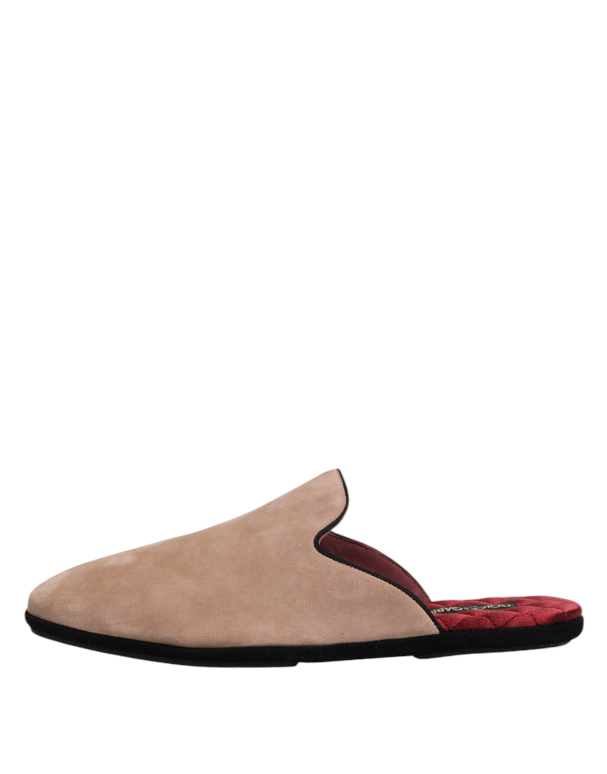 Dolce & Gabbana Beige Capra Suede Slides Flat Slipper Shoes Dolce & Gabbana