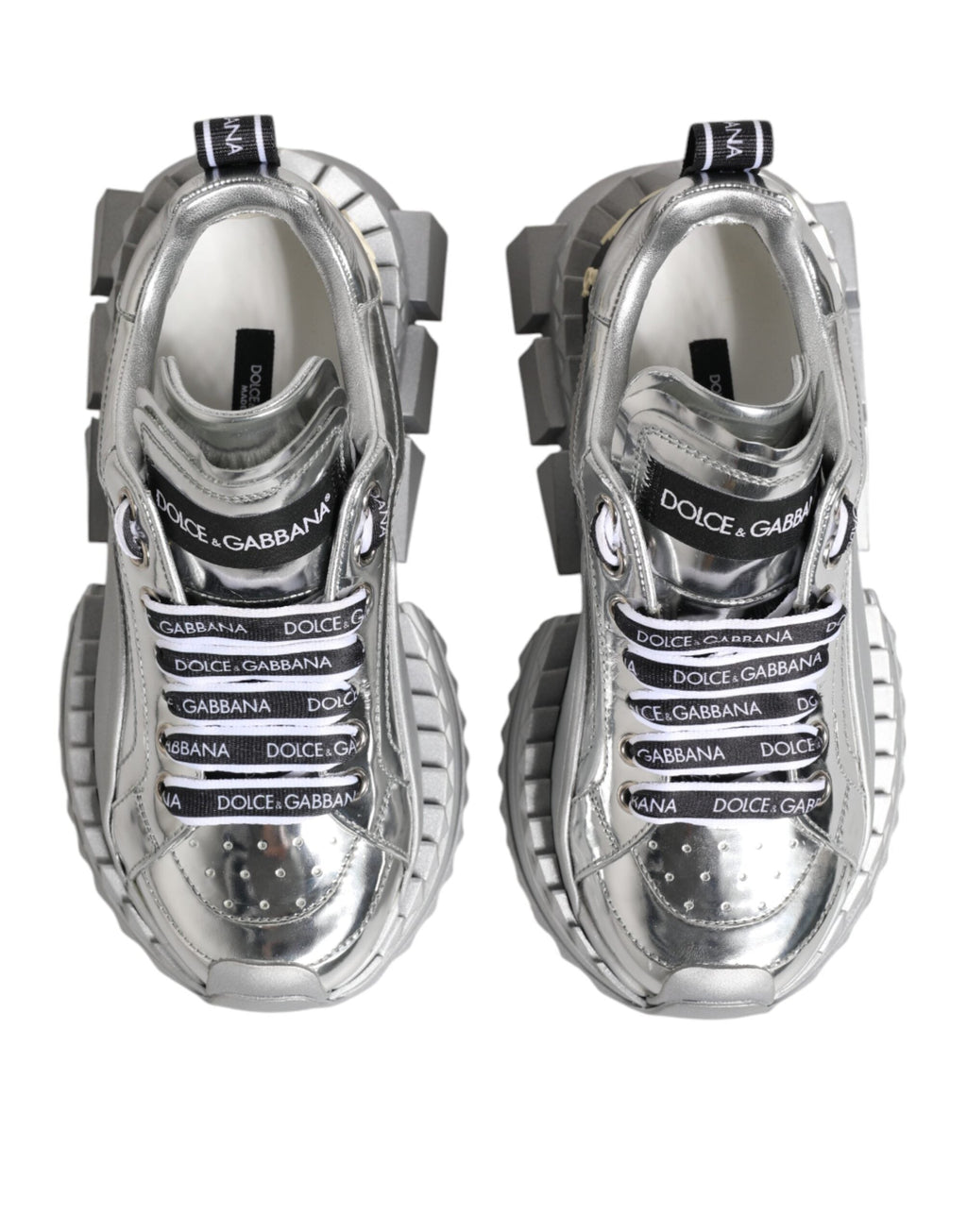 Dolce & Gabbana Silver Leather Super Queen Sneakers Shoes Dolce & Gabbana