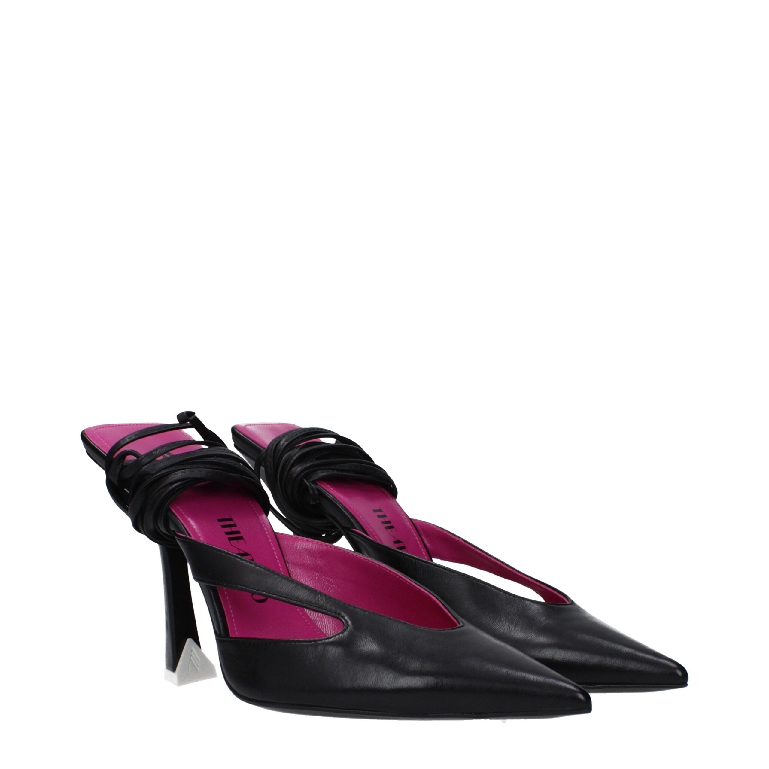 The Attico Black Leather Stiletto Heel Sandals