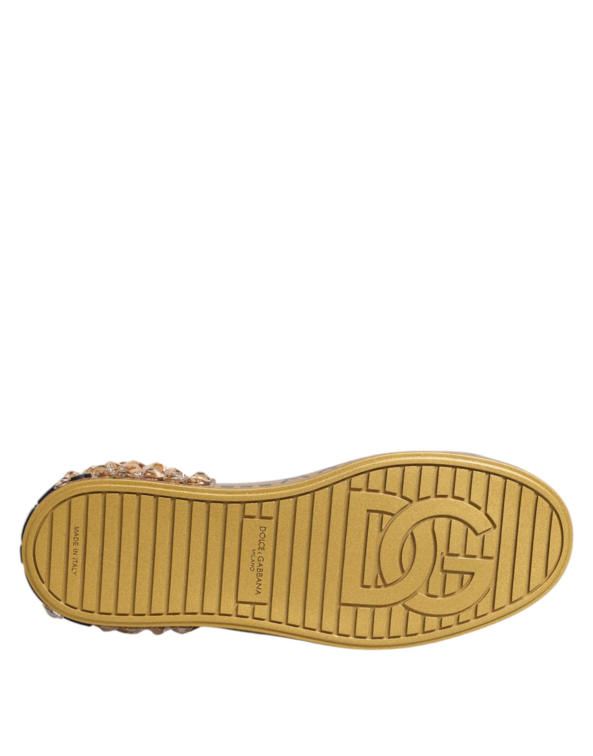 Dolce & Gabbana White Gold Crystal Portofino Sneakers Shoes