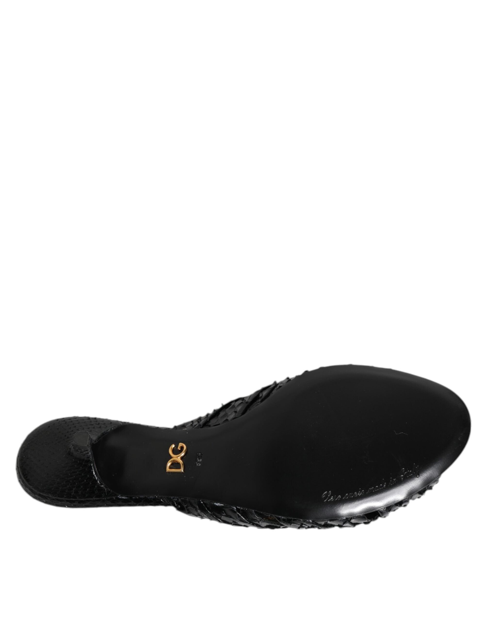 Dolce & Gabbana Black Leather Heels Slides Sandals Shoes