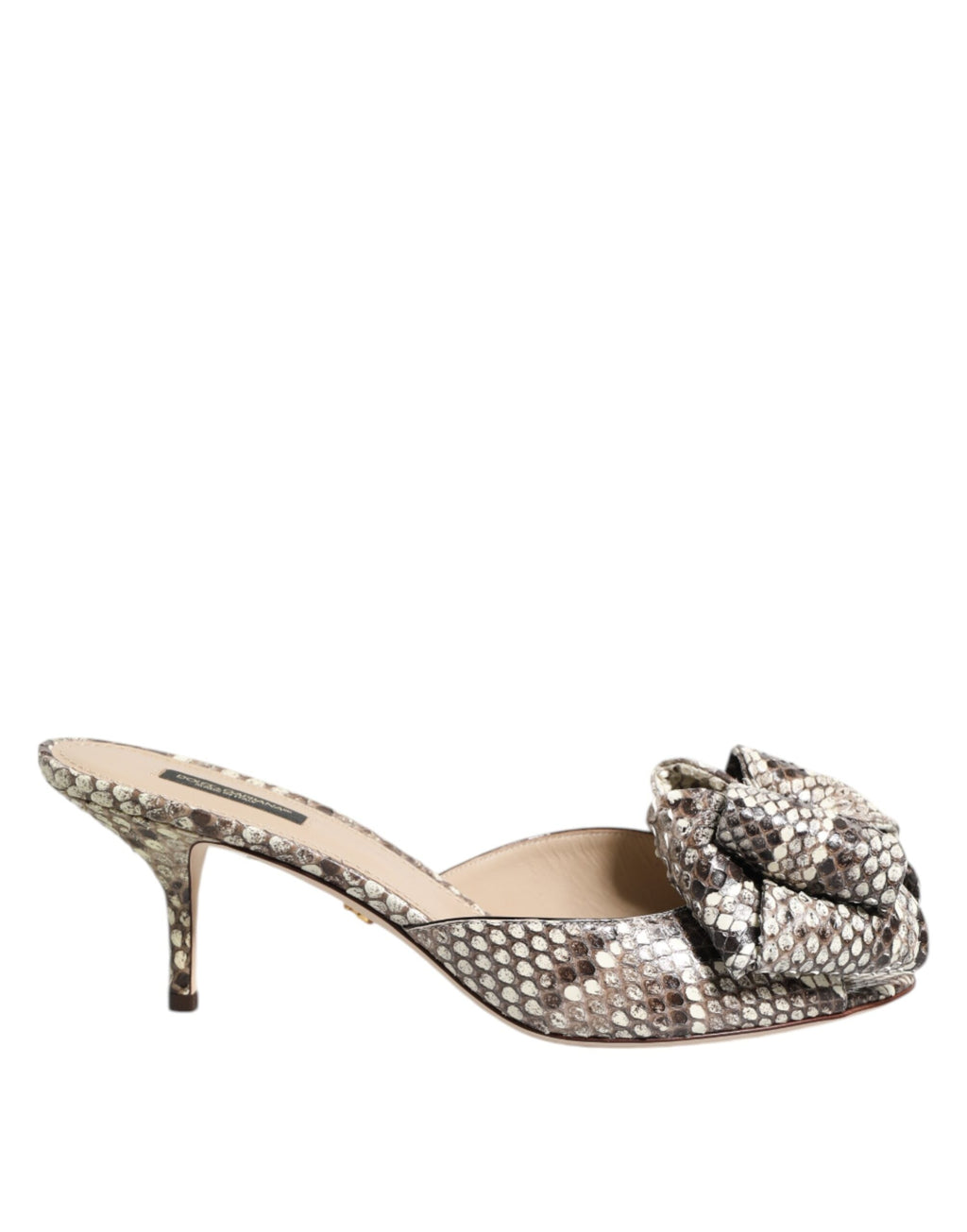 Dolce & Gabbana Multicolor Keira Bow Leather Peep Toe Mules Shoes