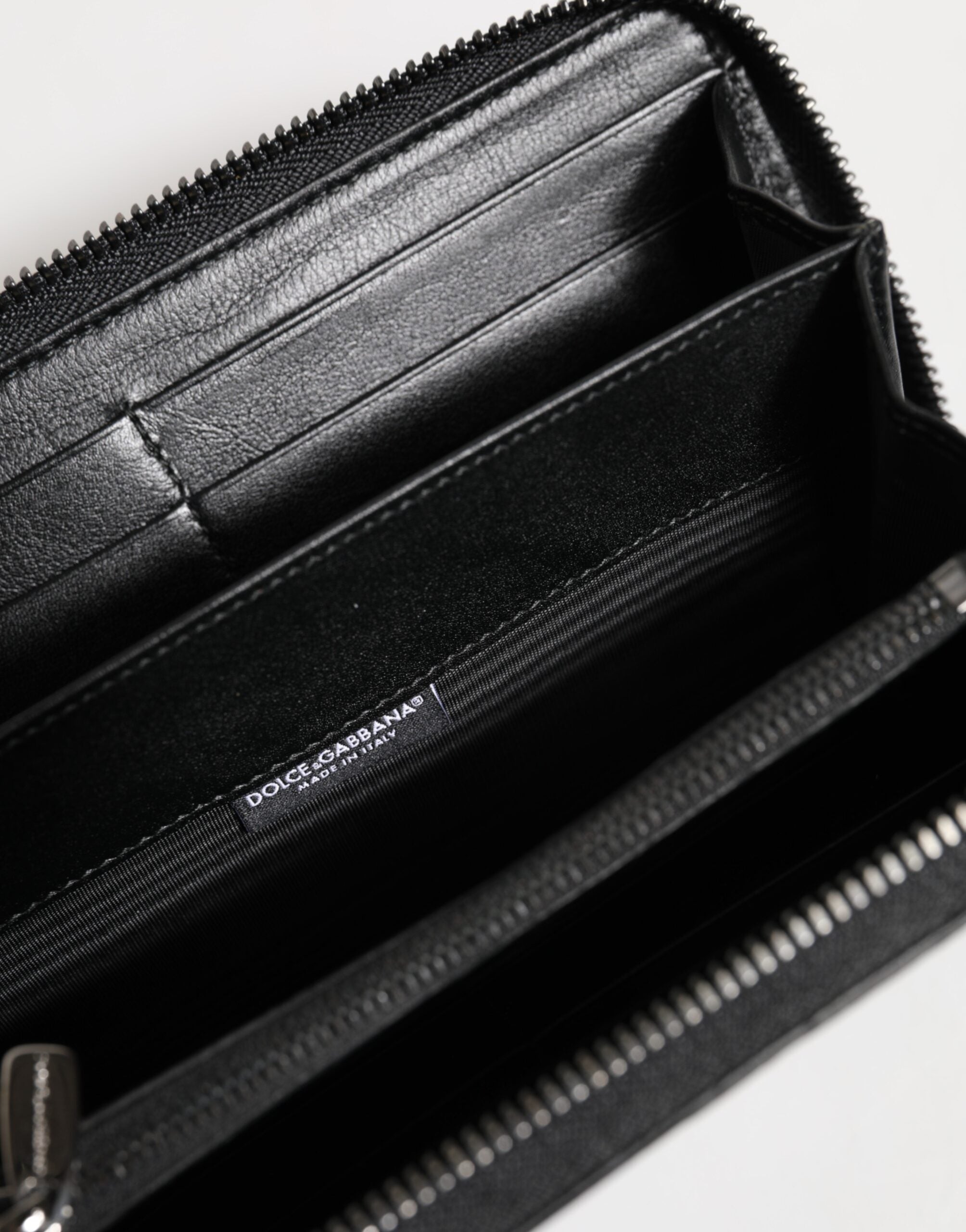 Dolce & Gabbana Black Leather Logo Plaque Zip Around Continental Wallet