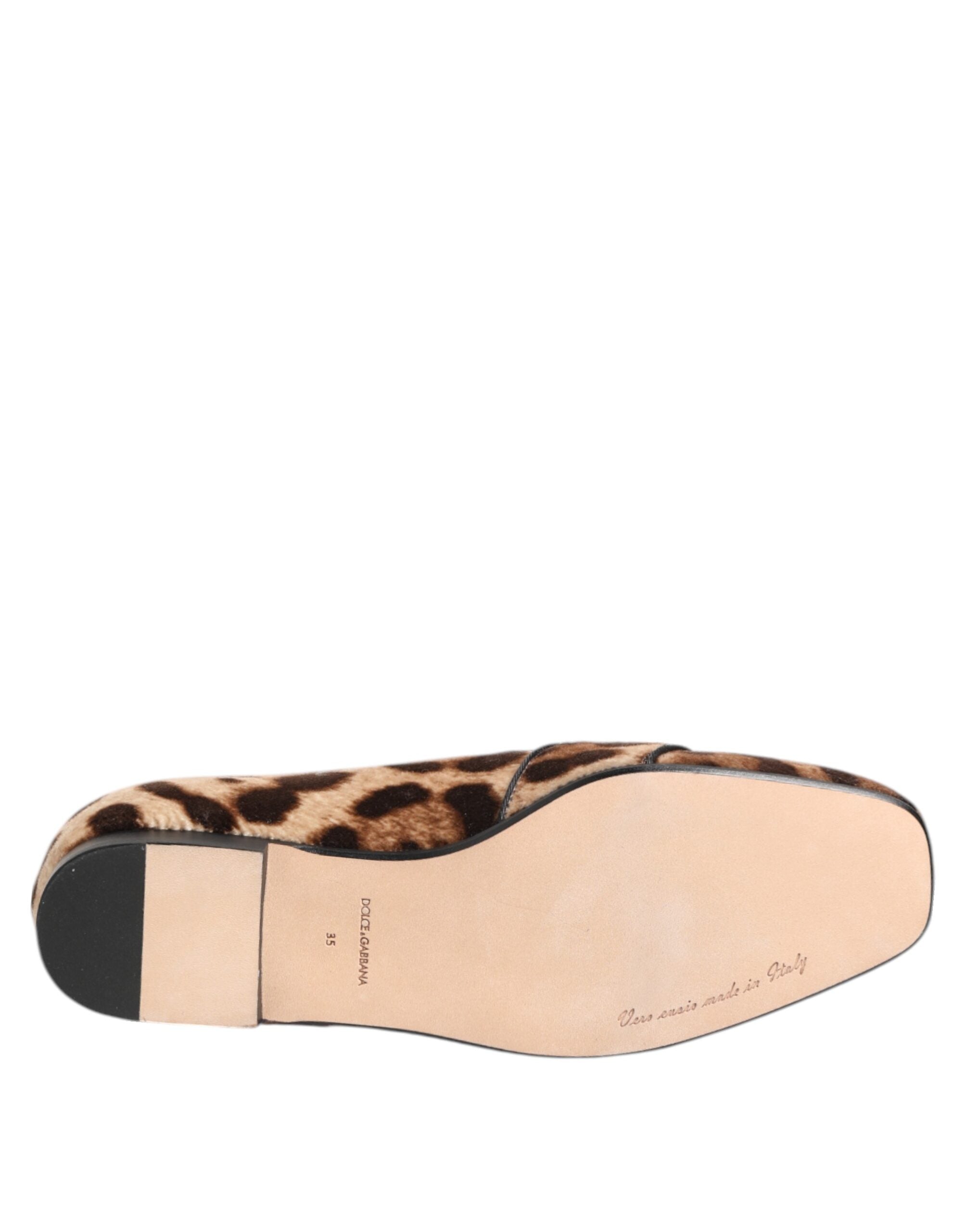 Dolce & Gabbana Brown Leopard Print Crystals Loafers Flats Shoes