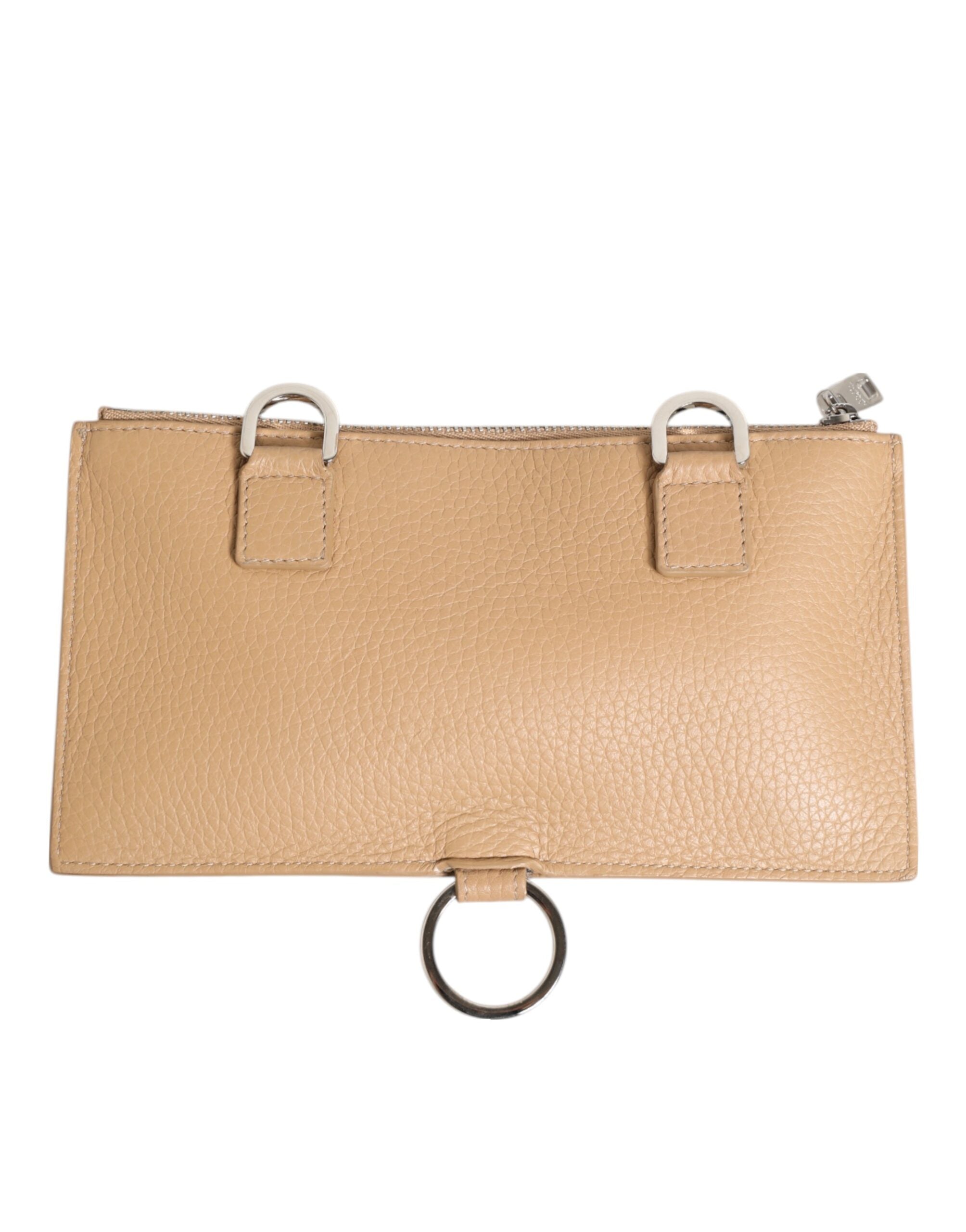 Dolce & Gabbana Beige Calfskin Leather Large Crossbody Card Holder Wallet