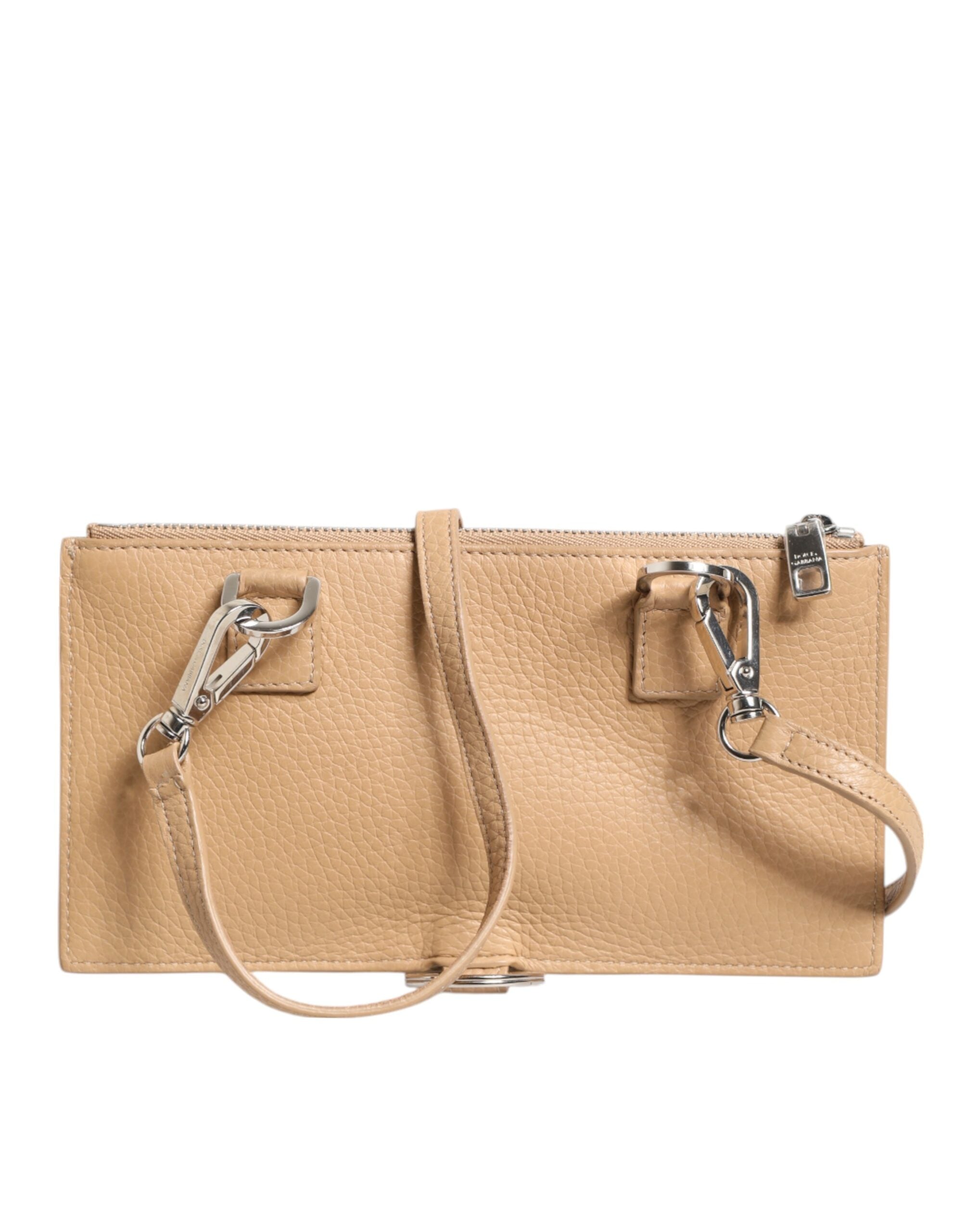 Dolce & Gabbana Beige Calfskin Leather Large Crossbody Card Holder Wallet