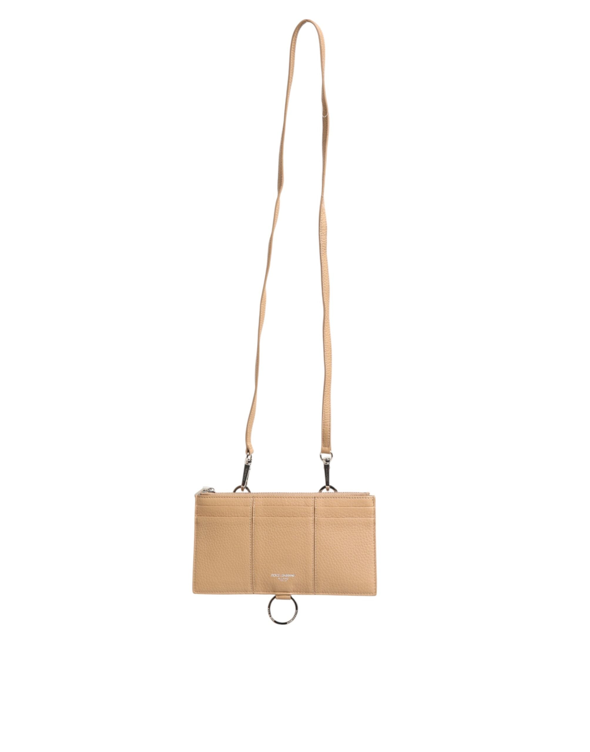 Dolce & Gabbana Beige Calfskin Leather Large Crossbody Card Holder Wallet