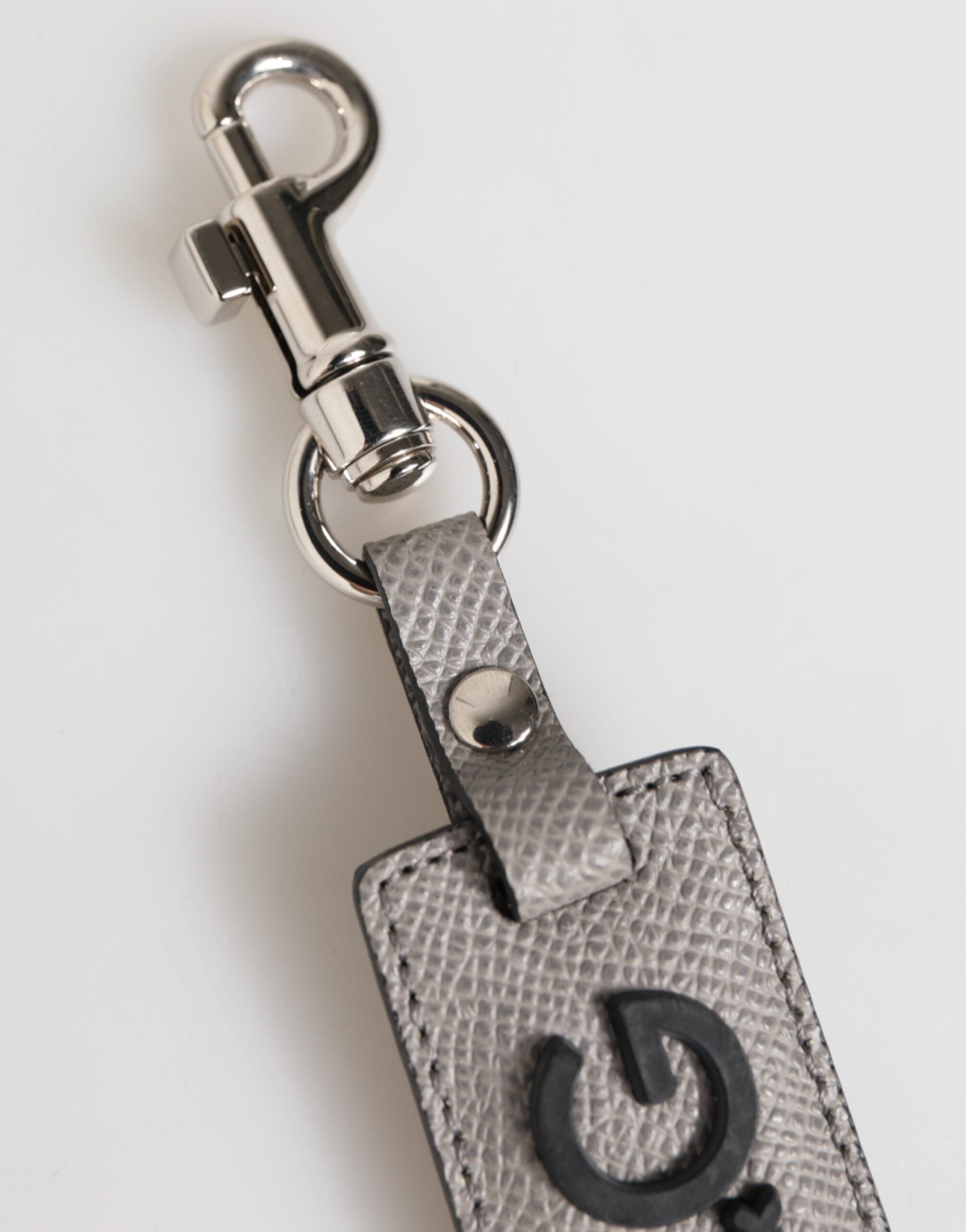 Dolce & Gabbana Gray Leather Logo Metal Ring Keychain Holder Men Keyring