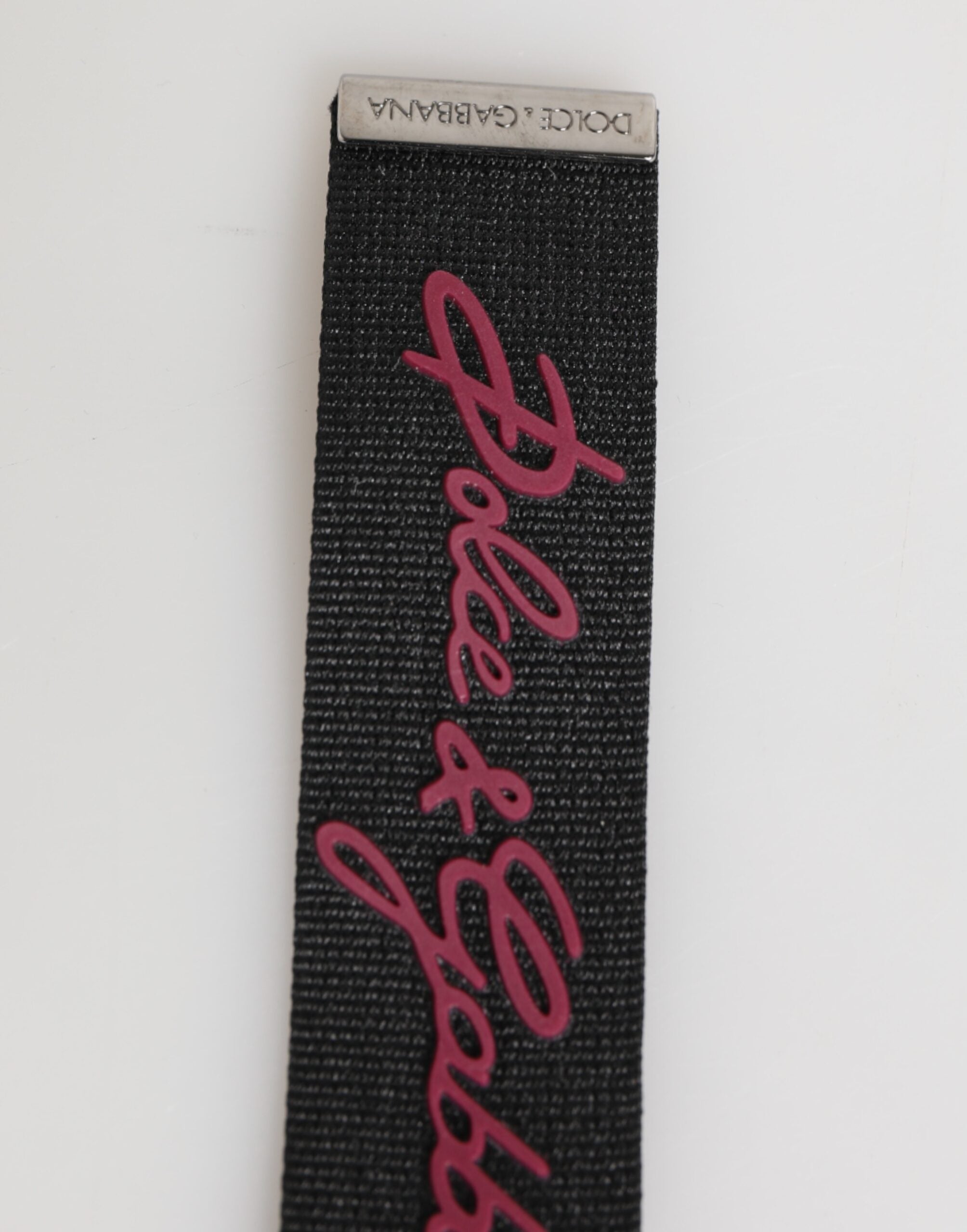 Dolce & Gabbana Black Burgundy Polyester DG Logo Men Keychain Keyring
