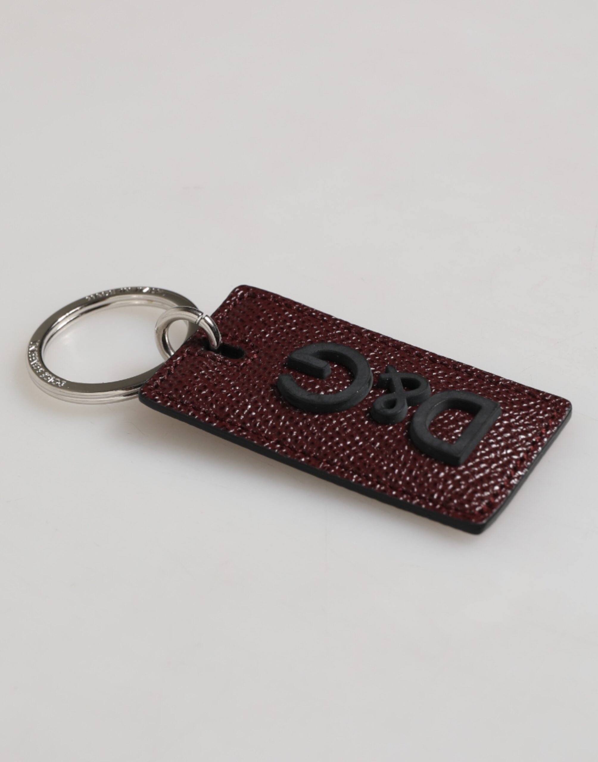 Dolce & Gabbana Bordeaux Leather Logo Metal Ring Men Keychain Keyring