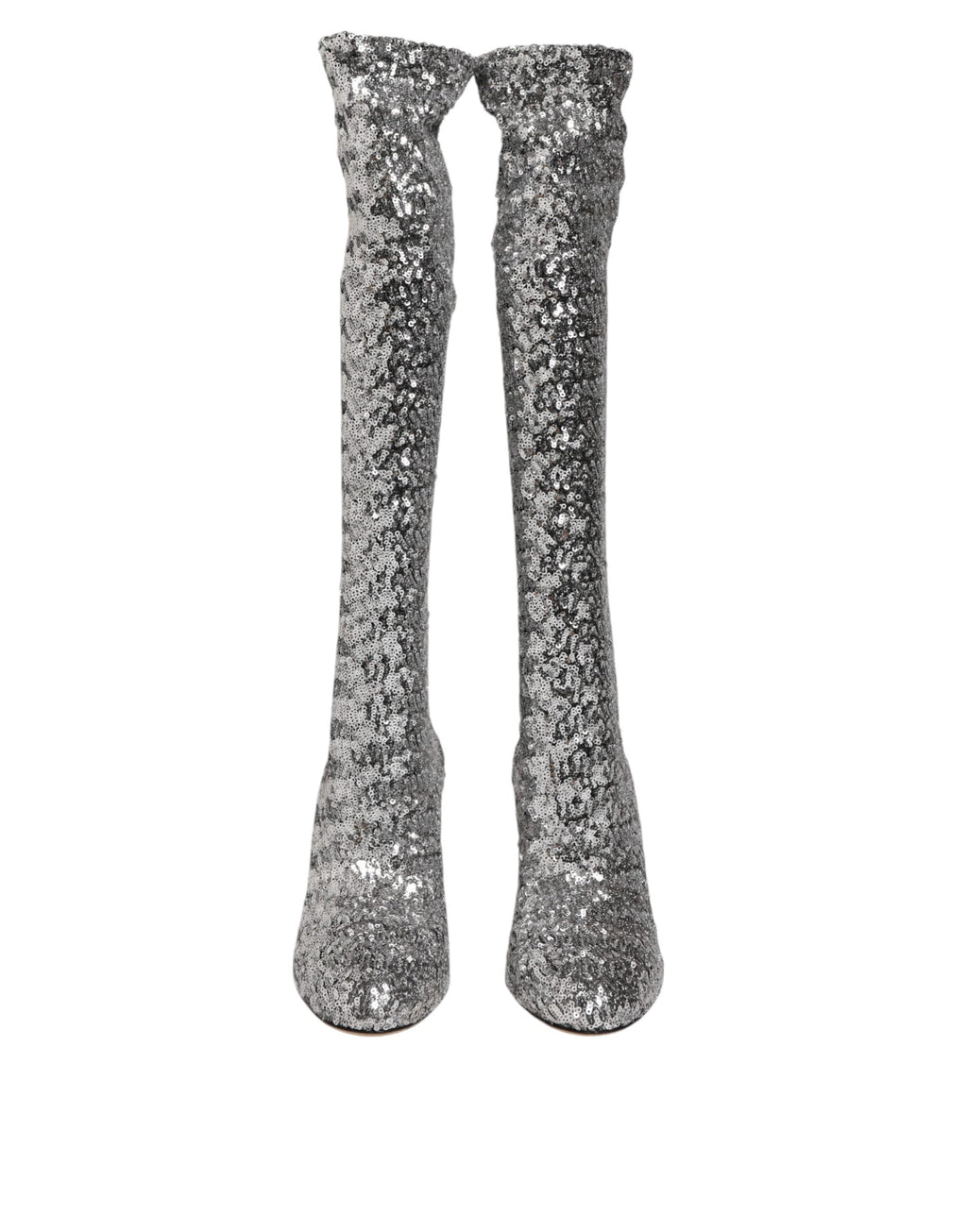 Dolce & Gabbana Shoes Silver Sequins Glitter High Heel Boot Shoes