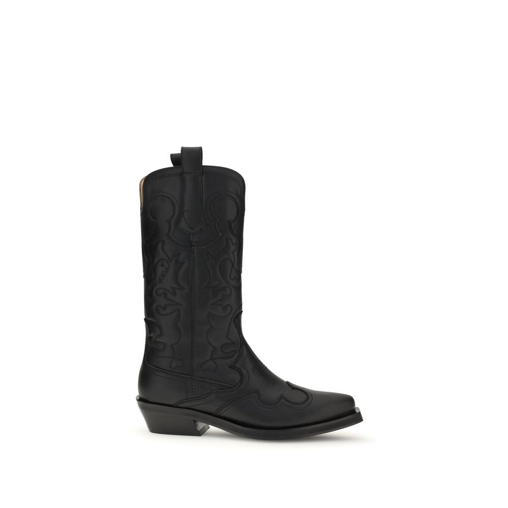 Ganni Black Recycled Leather Lace-Up Boots