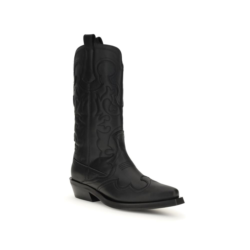 Ganni Black Recycled Leather Lace-Up Boots