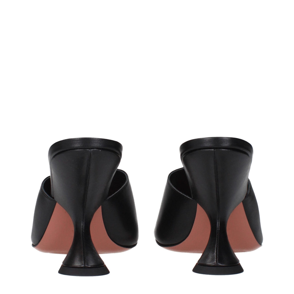 Amina Muaddi Black Leather Stiletto Heel Sandals