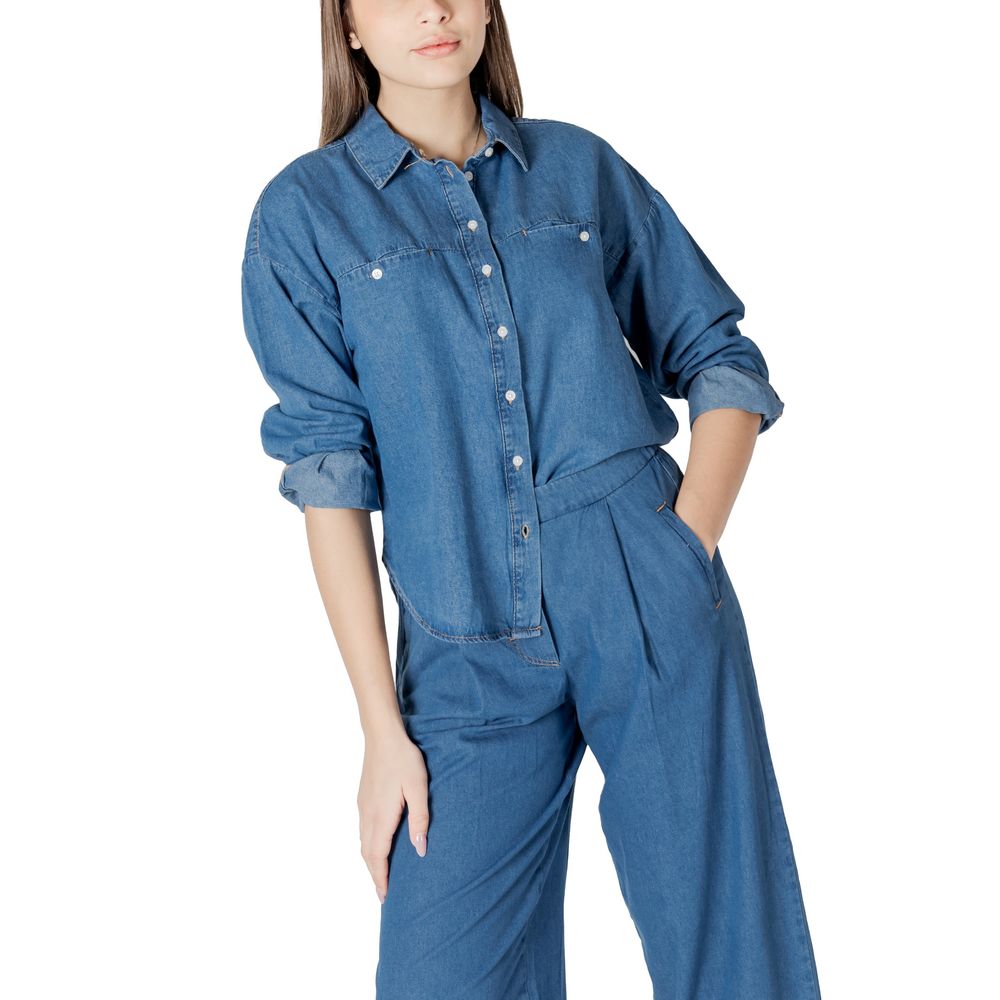 ICHI Blue Cotton Blouse