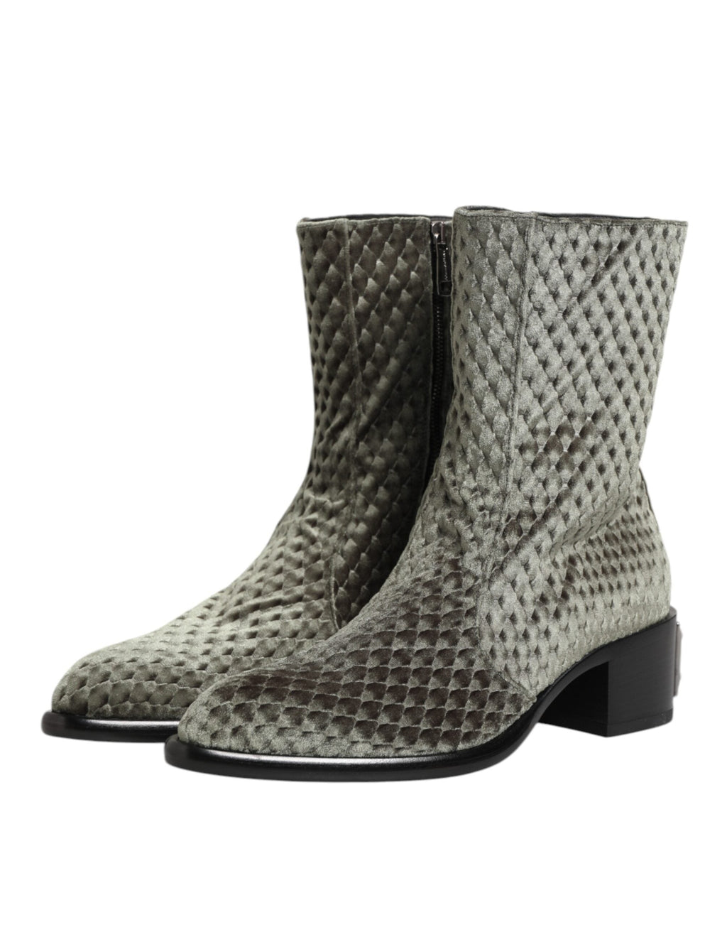 Dolce & Gabbana Gray Cotton Velvet Mid Calf Short Boots Shoes