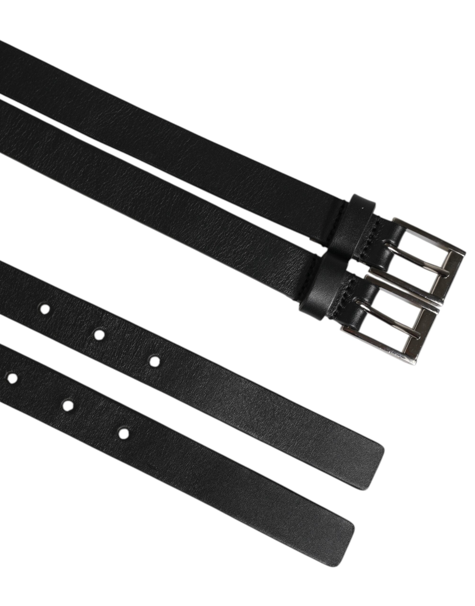 Dolce & Gabbana Black Double Strap Leather Silver Buckle Belt