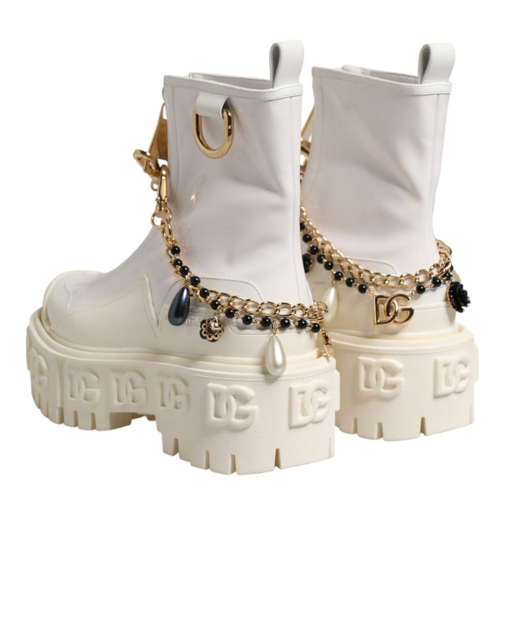 Dolce & Gabbana White Leather Rubber Logo Ankle Boots Shoes