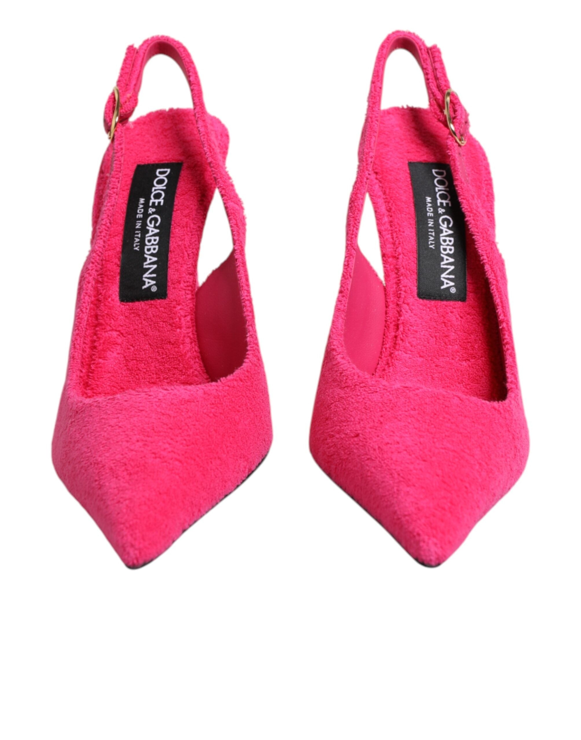 Dolce & Gabbana Pink Terry Cloth High Heels Slingback Shoes
