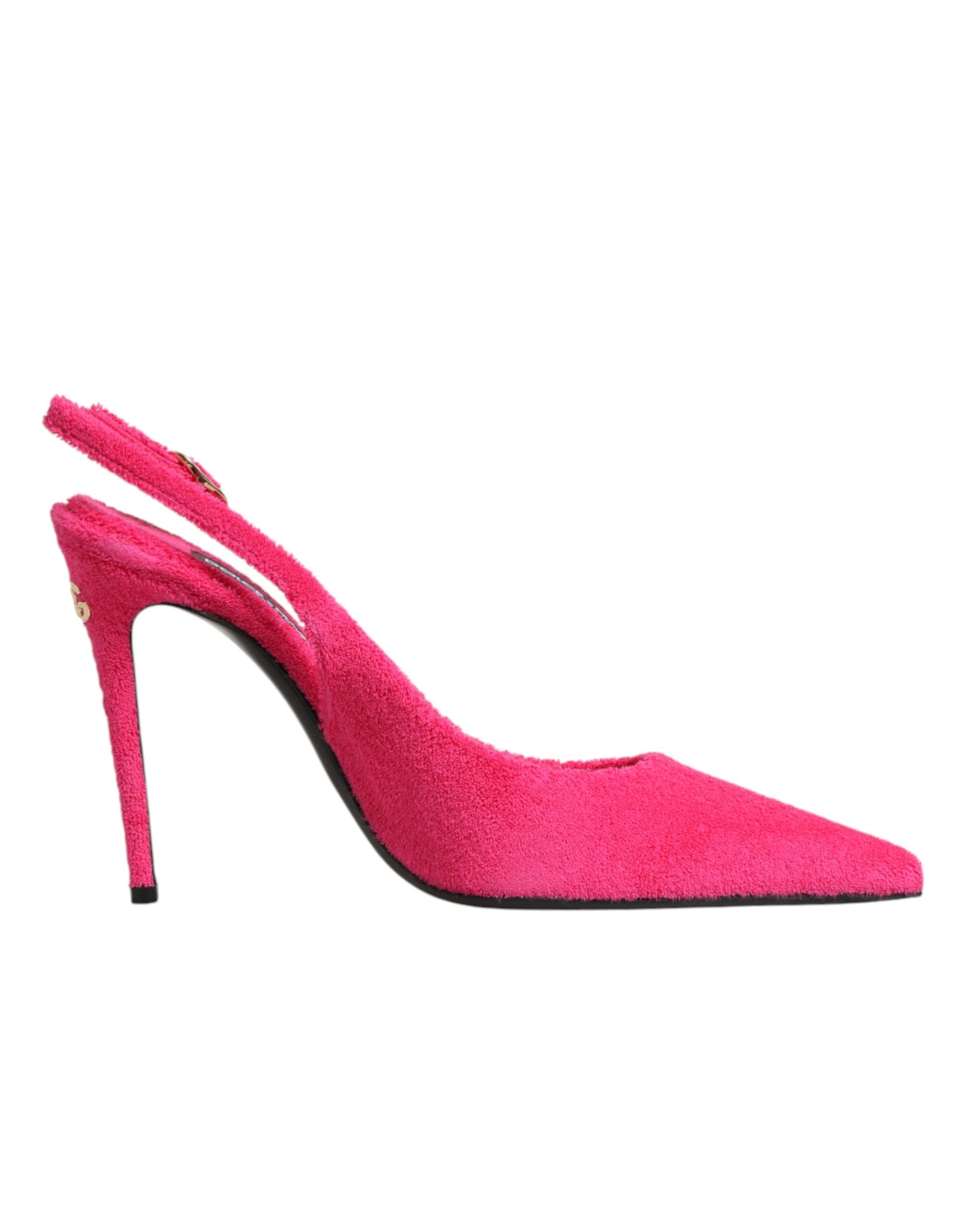 Dolce & Gabbana Pink Terry Cloth High Heels Slingback Shoes